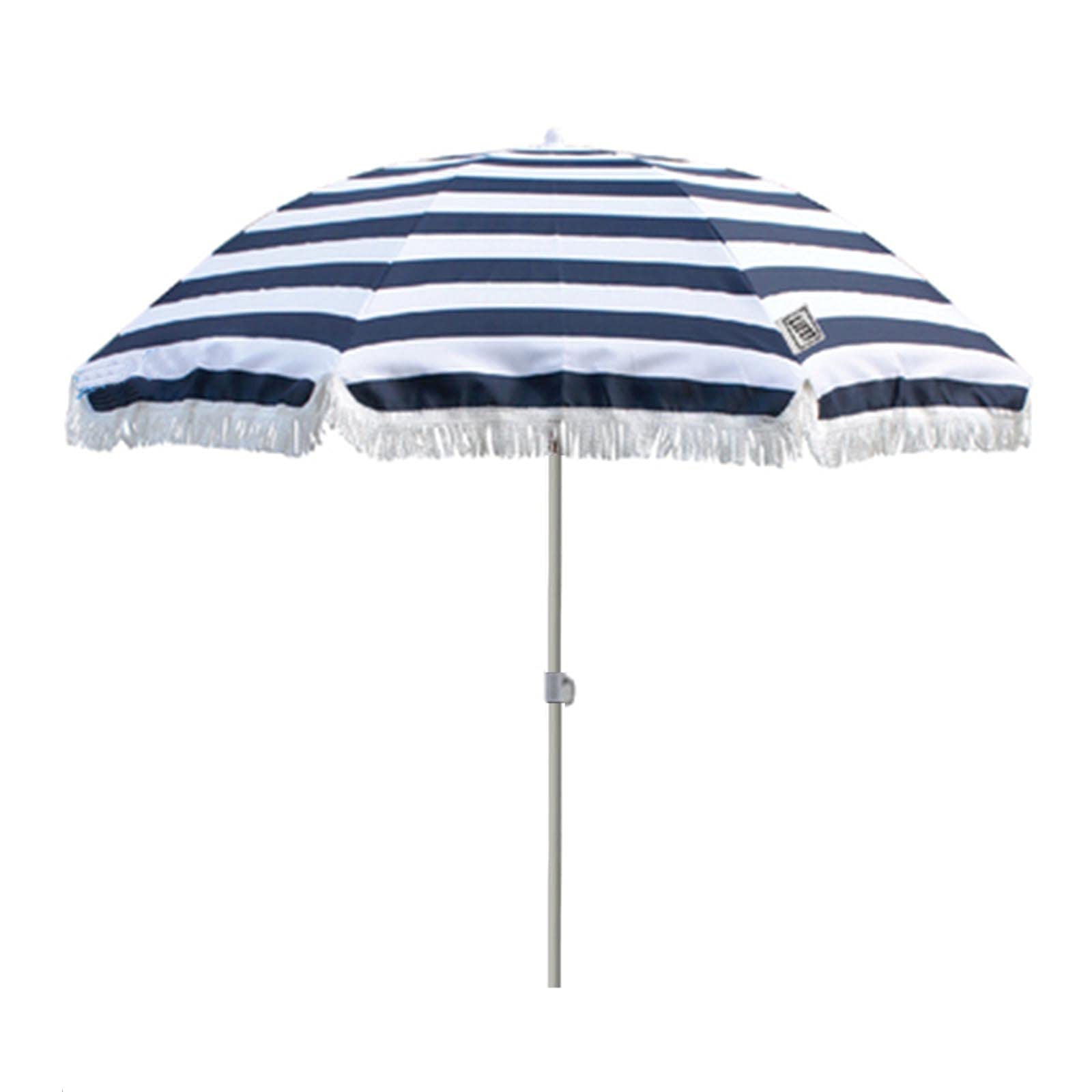 JLXJ Blue & White Striped Waterproof Windproof Beach Umbrella with Fringe - 1.8m Outdoor Sun Shade for Patio, Poolside, Backyard & Balcony | Perfect for Summer Relaxation, Beach Trips & Outdoor Dining