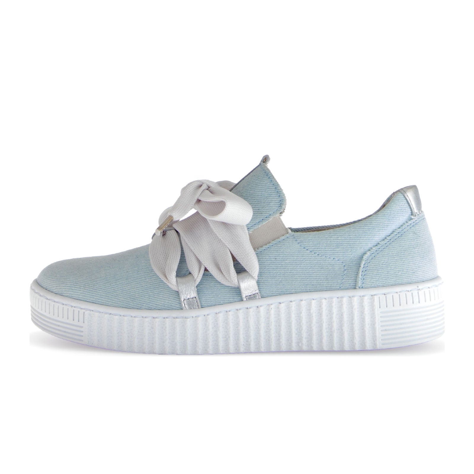 Gabor 63333 Women's Bow Sneakers - Denim/Satin Metallic Silver - Comfortable Casual Shoes for Walking, Work & Everyday Wear