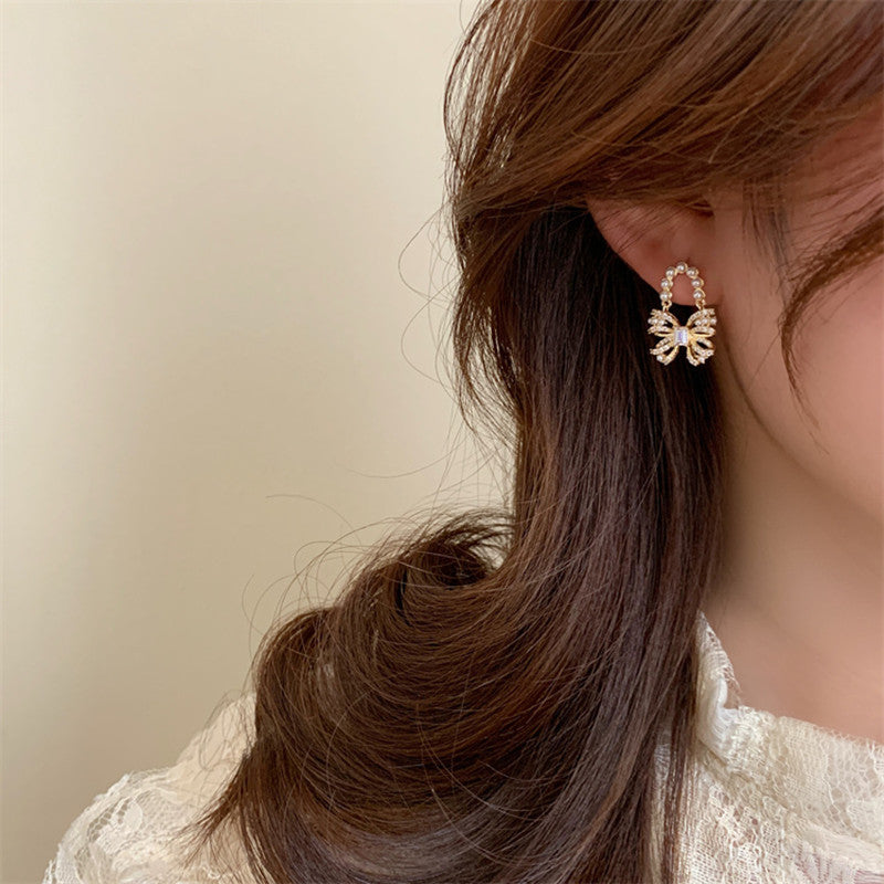 Sweet Pearl Bow Ribbon Drop Earrings for Women - Elegant Dangle Jewelry Gift for Brides, Prom, Party & Special Occasions | A7908
