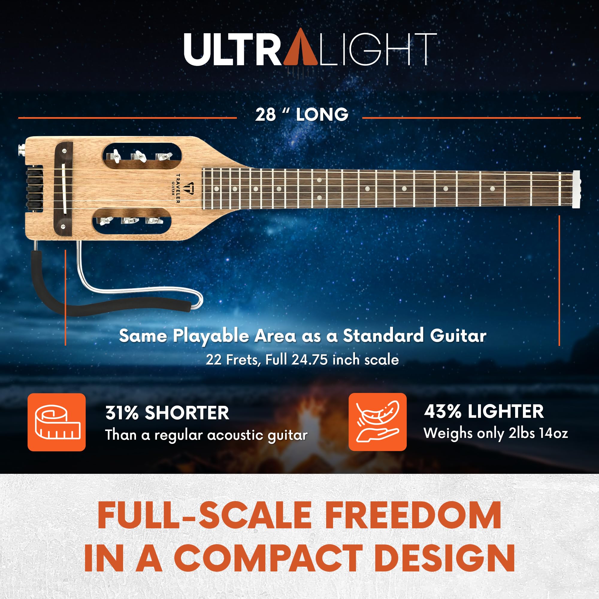 Ultra-Light Travel Acoustic-Electric Guitar with Mahogany Body - Perfect for Camping, Busking & On-the-Go Musicians | Portable Guitar for Travelers & Street Performers