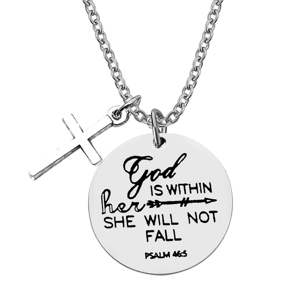Vadaka Christian Necklace for Women - Religious Jewelry with Bible Verse 'God Is Within Her She Will Not Fall' - Inspirational Prayer Charm Gift for Birthday, Christmas, Baptism & Church Events - Perfect for Daily Wear, Worship & Faith-Based Occasions