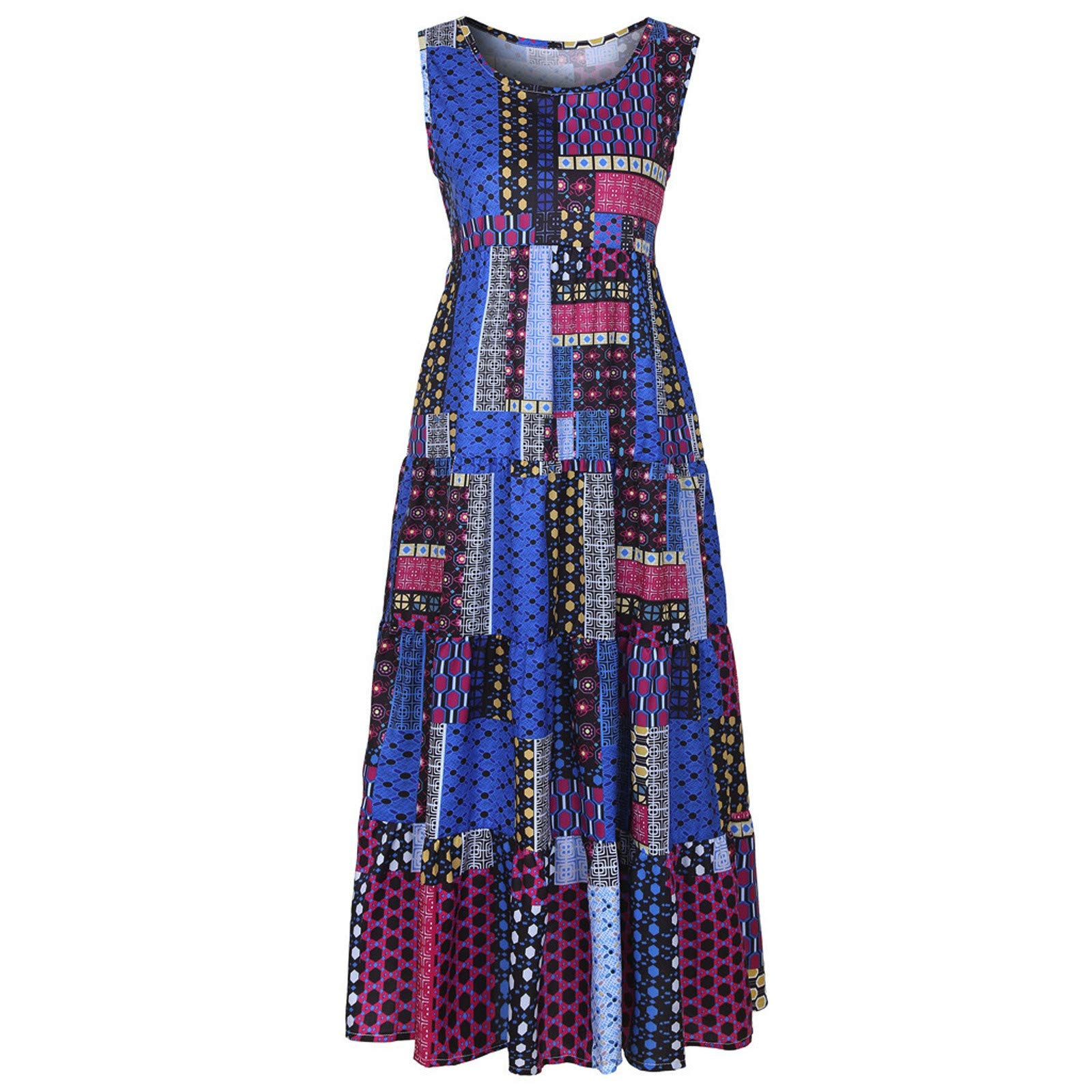 Plus Size Women's Cotton Linen Maxi Dress - Vintage Colorblock Long Summer Dress for Casual Wear | Perfect for Beach Vacations, Garden Parties & Boho Outfits