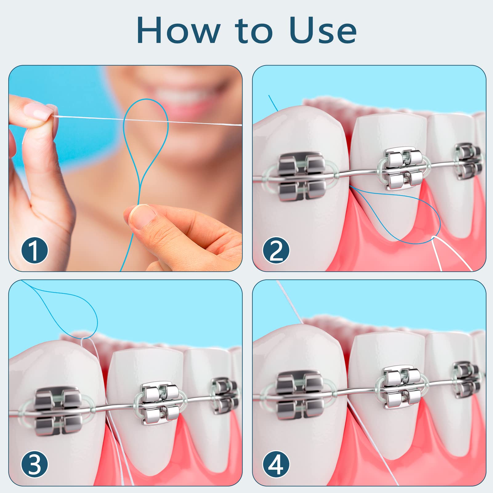Dental Floss Threaders for Braces, Bridges & Implants - 200PCS (4 Pack) Deep Cleaning Oral Hygiene Tools - Perfect for Braces Wearers & Dental Work Care