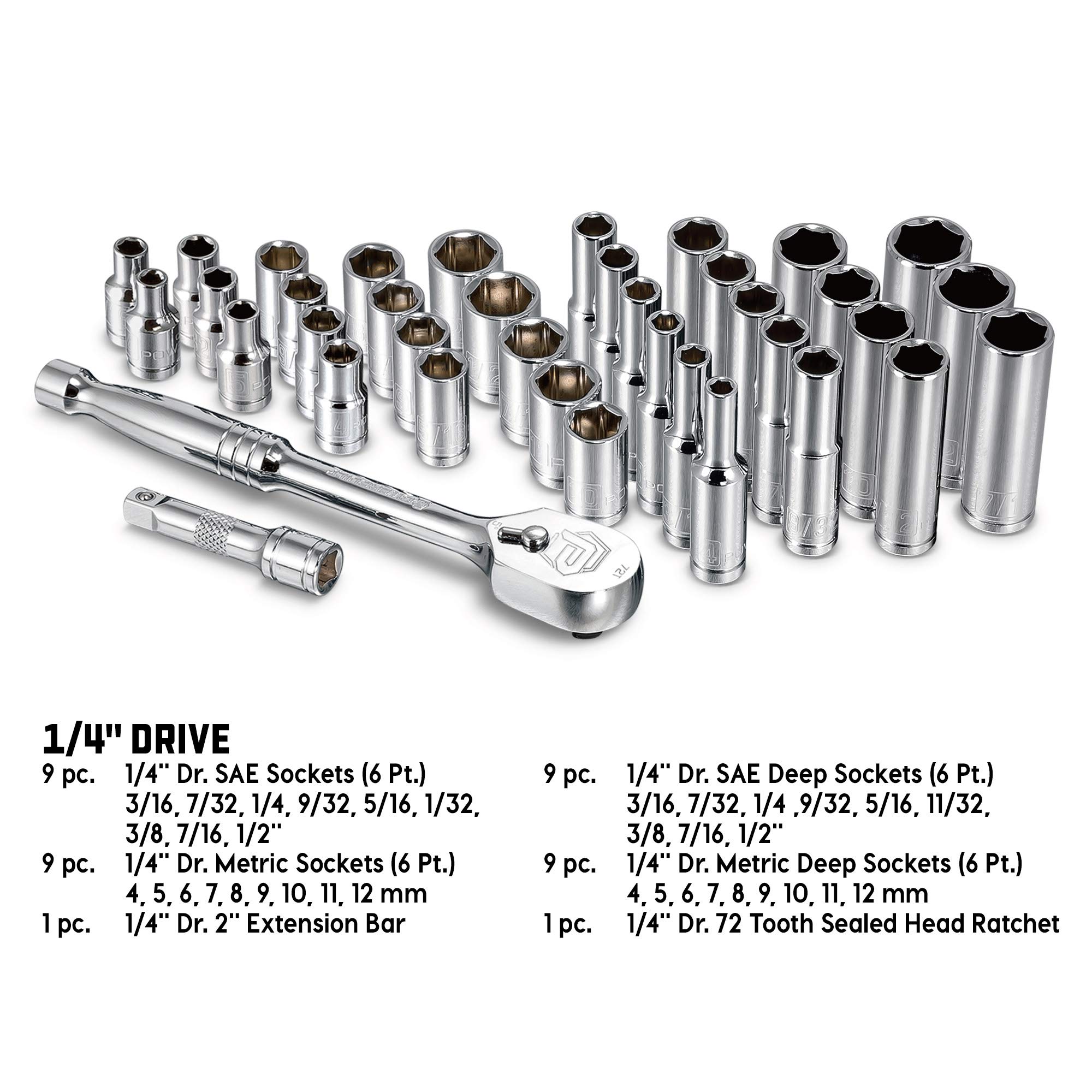 Powerbuilt 642450 38-Piece 1/4-Inch Drive Mechanics Tool Set - SAE & Metric Socket Set with 72-Tooth Ratchet | Automotive Repair & DIY Tool Kit with Case | Perfect for Car Maintenance, Home Repairs & Mechanical Projects