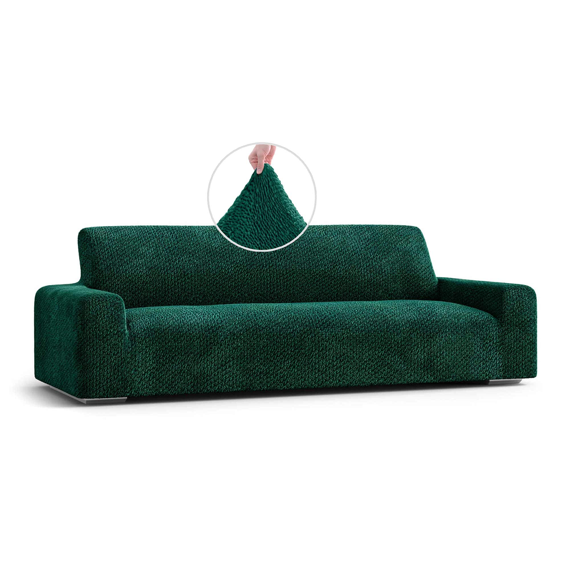 Stretch Sofa & Loveseat Slipcover - Soft Polyester Washable Couch Cover - 1-Piece Form Fit Furniture Protector for Pets - Velvet Collection in Emerald Green - Perfect for Living Room, Family Room & Pet-Friendly Homes