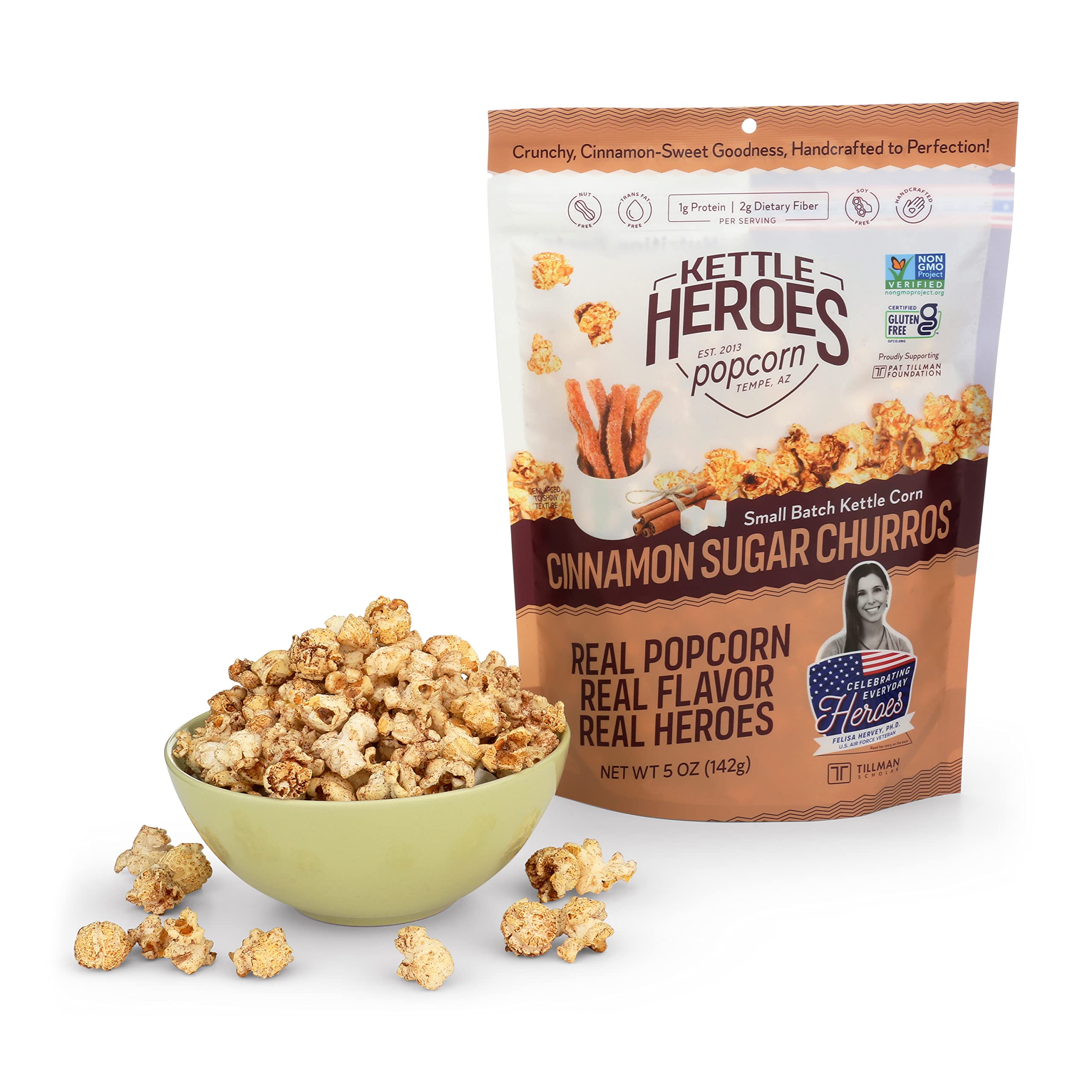 Kettle Heroes Cinnamon Sugar Churros Kettle Corn - 5 Oz Bag | Sweet & Crunchy Snack for Movie Nights, Parties & Road Trips