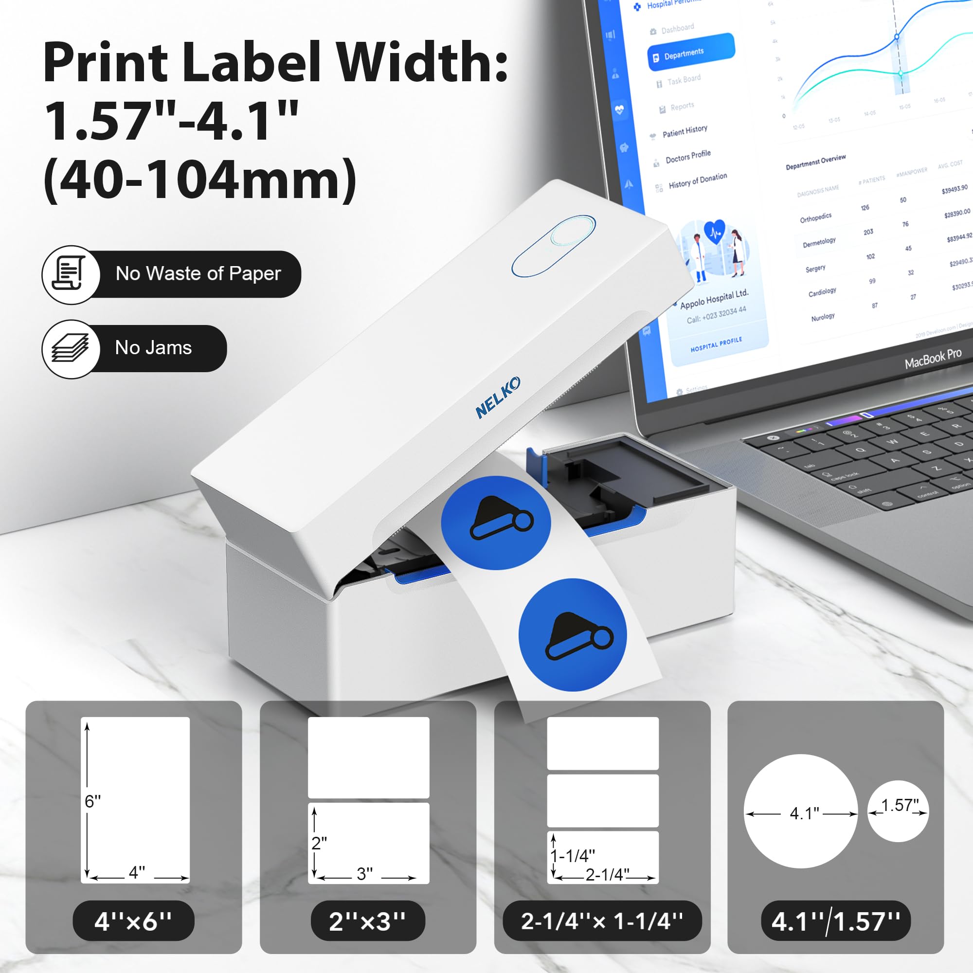 Nelko Wireless Bluetooth Thermal Label Printer 4x6 - Compatible with Android, iPhone, Windows for Amazon, eBay, Shopify Shipping - Portable Label Maker for Packages & E-commerce (Silver White) - Perfect for Home Business & Warehouse Logistics