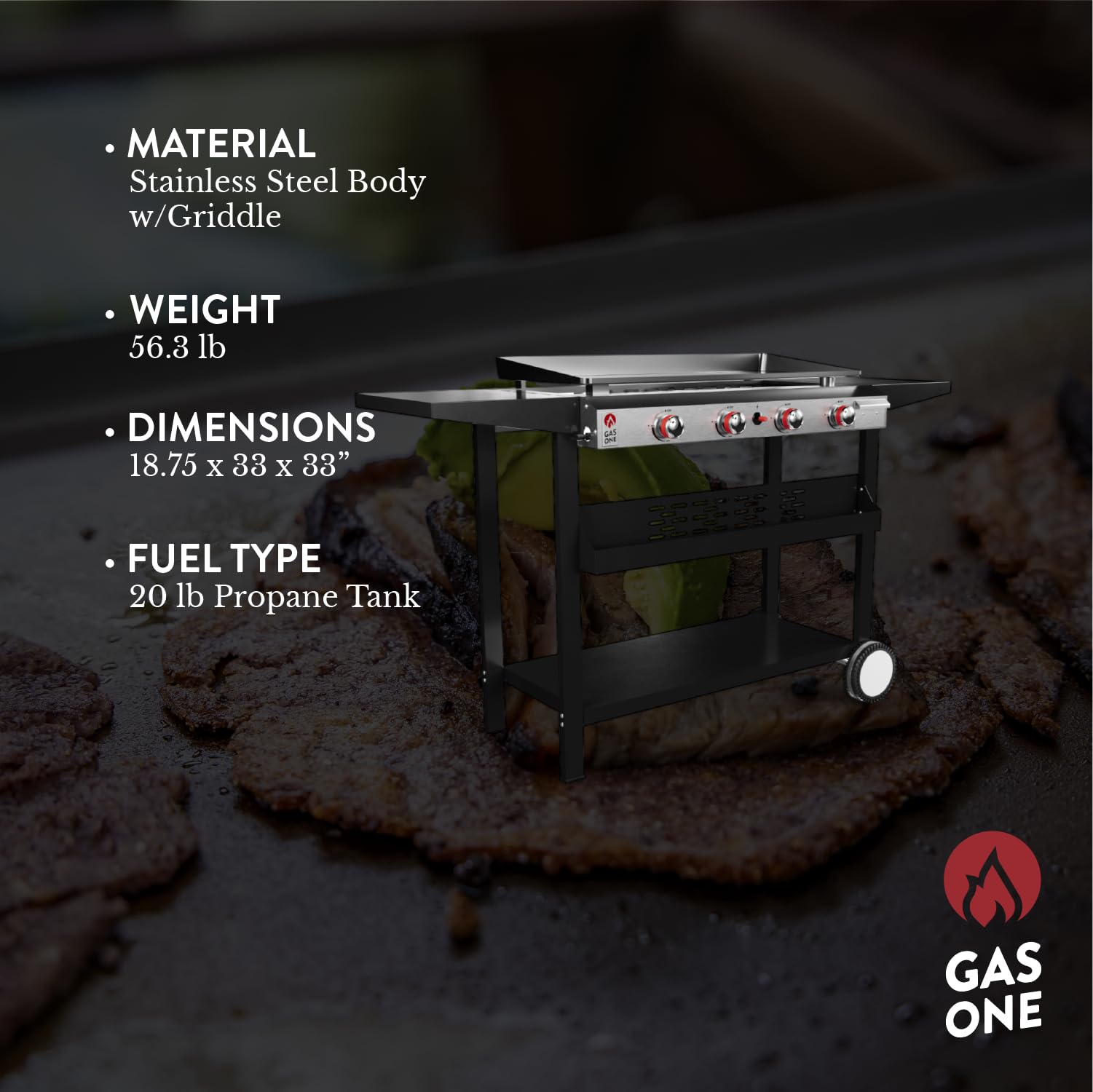 Gas One 4-Burner Flat Top Propane Grill with Outdoor Cart - Stainless Steel Auto-Ignition Camping Griddle for Easy Cleaning - Perfect for Backyard BBQs, Tailgating & Outdoor Cooking
