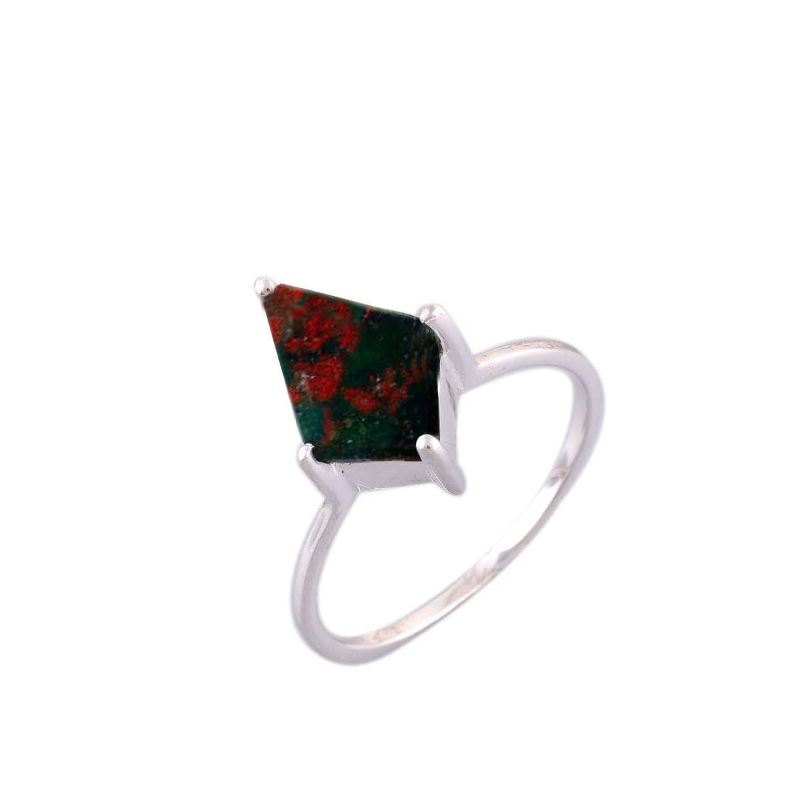 12x7mm Bloodstone Kite Engagement Ring - 925 Sterling Silver & Rose Gold Gemstone Ring for Women | Unique Wedding, Proposal & Anniversary Jewelry Gift