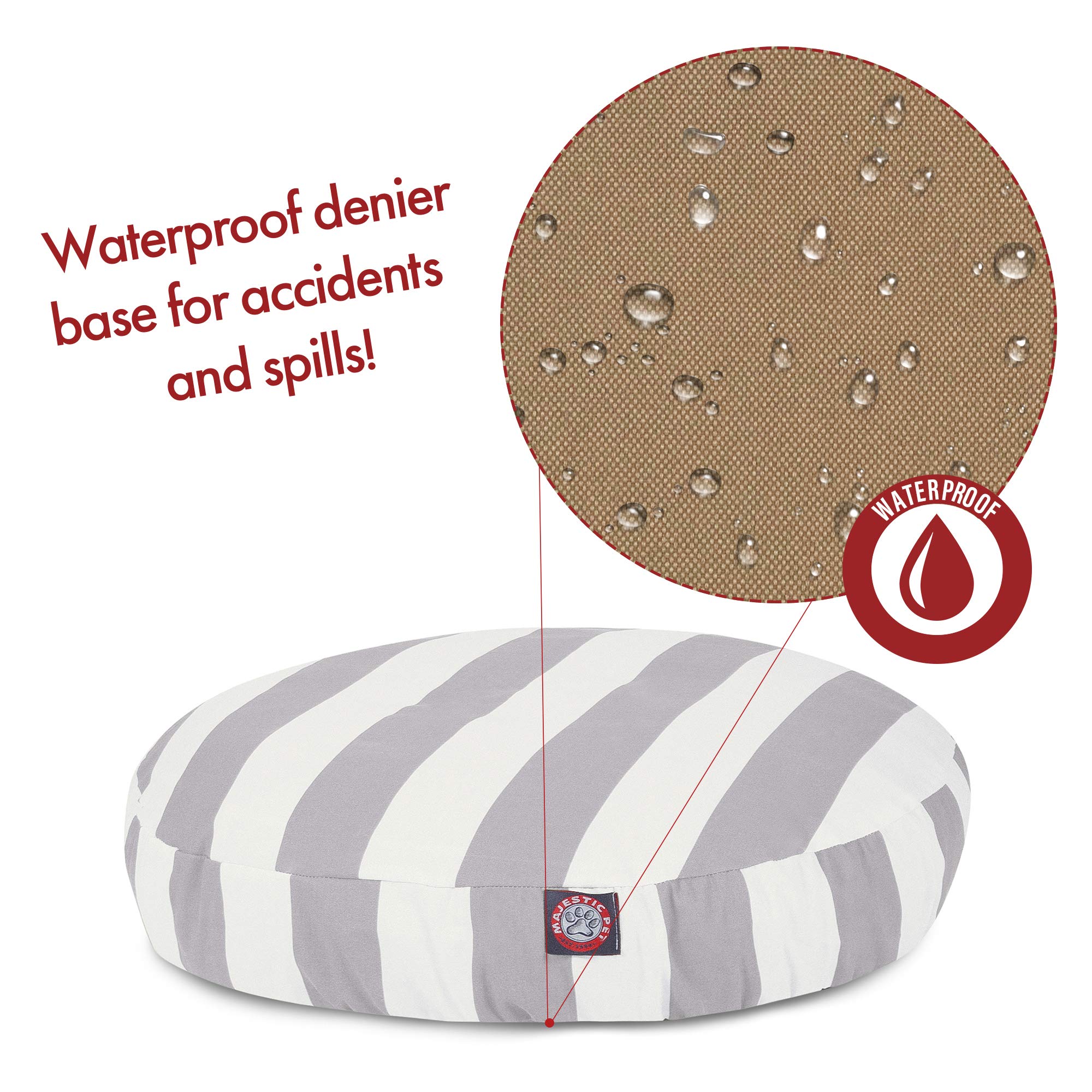 Majestic Pet Indoor Outdoor Vertical Stripe Round Dog Bed - Medium Gray Washable Removable Cover - Cozy Sleeping Spot for Dogs in Living Room, Bedroom or Patio