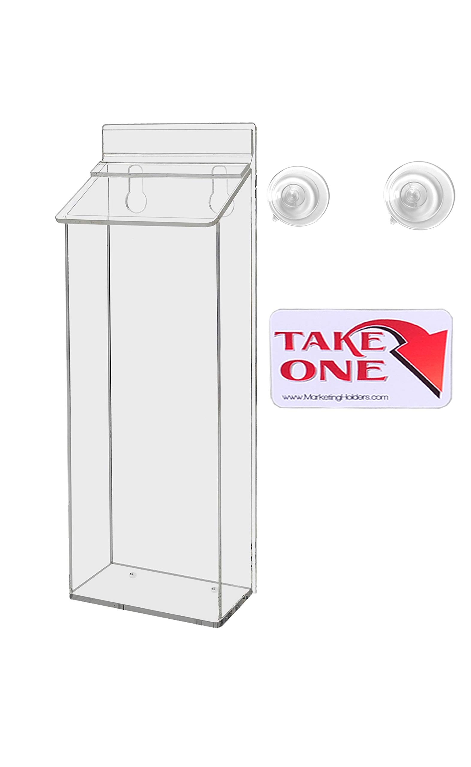 2 Pack Clear Acrylic Suction Cup Brochure Holders - Outdoor/Indoor Window & Glass Wall Mount for 4x9 Inch Rack Cards, Flyers & Handouts - Includes Take One Sticker - Perfect for Retail Stores, Restaurants, Trade Shows & Advertising Displays