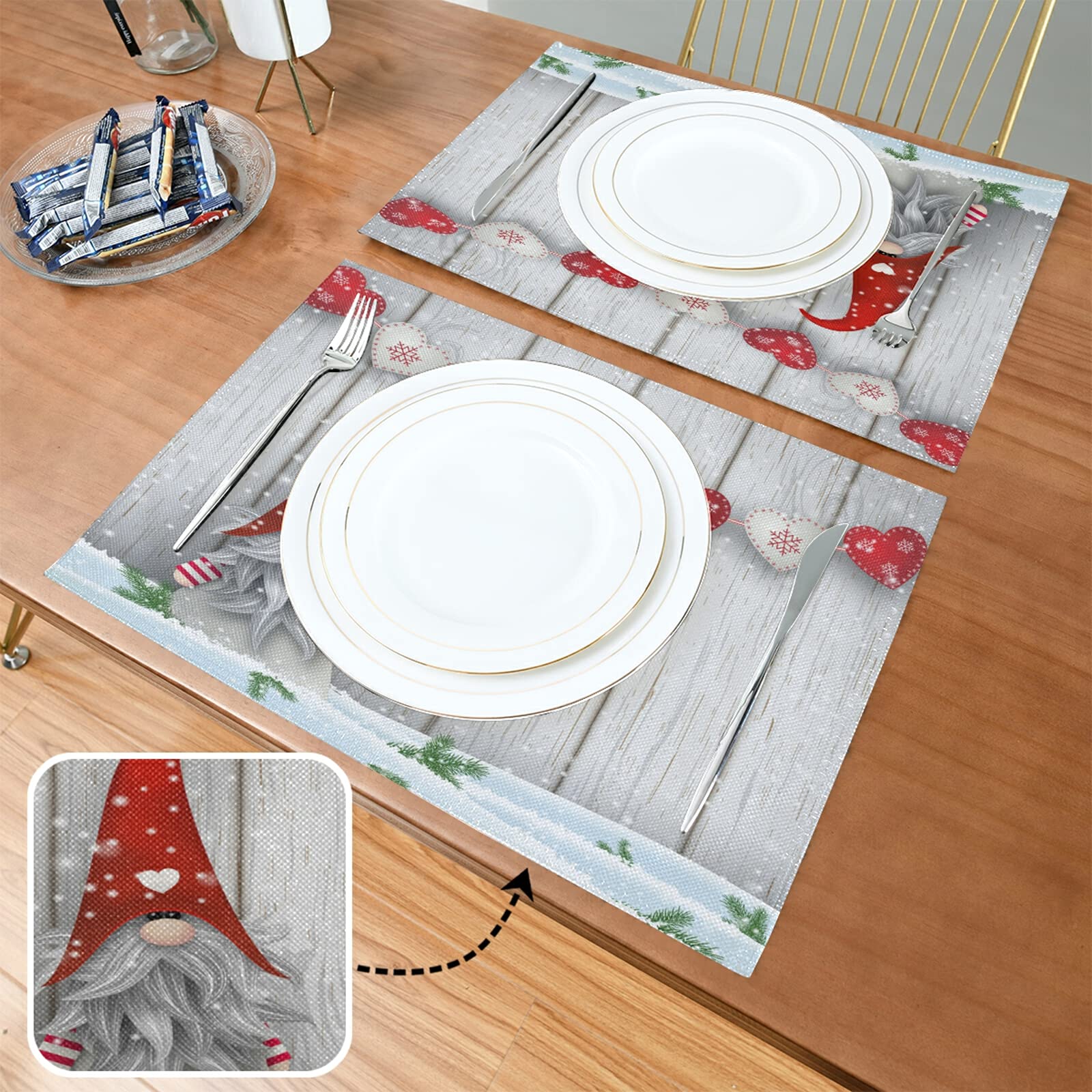 Festive Gnome Christmas Placemats Set of 4 - Heat Resistant Holiday Table Mats for Kitchen & Dining Decor - Perfect for Christmas Dinner, Holiday Parties & Winter Home Decor
