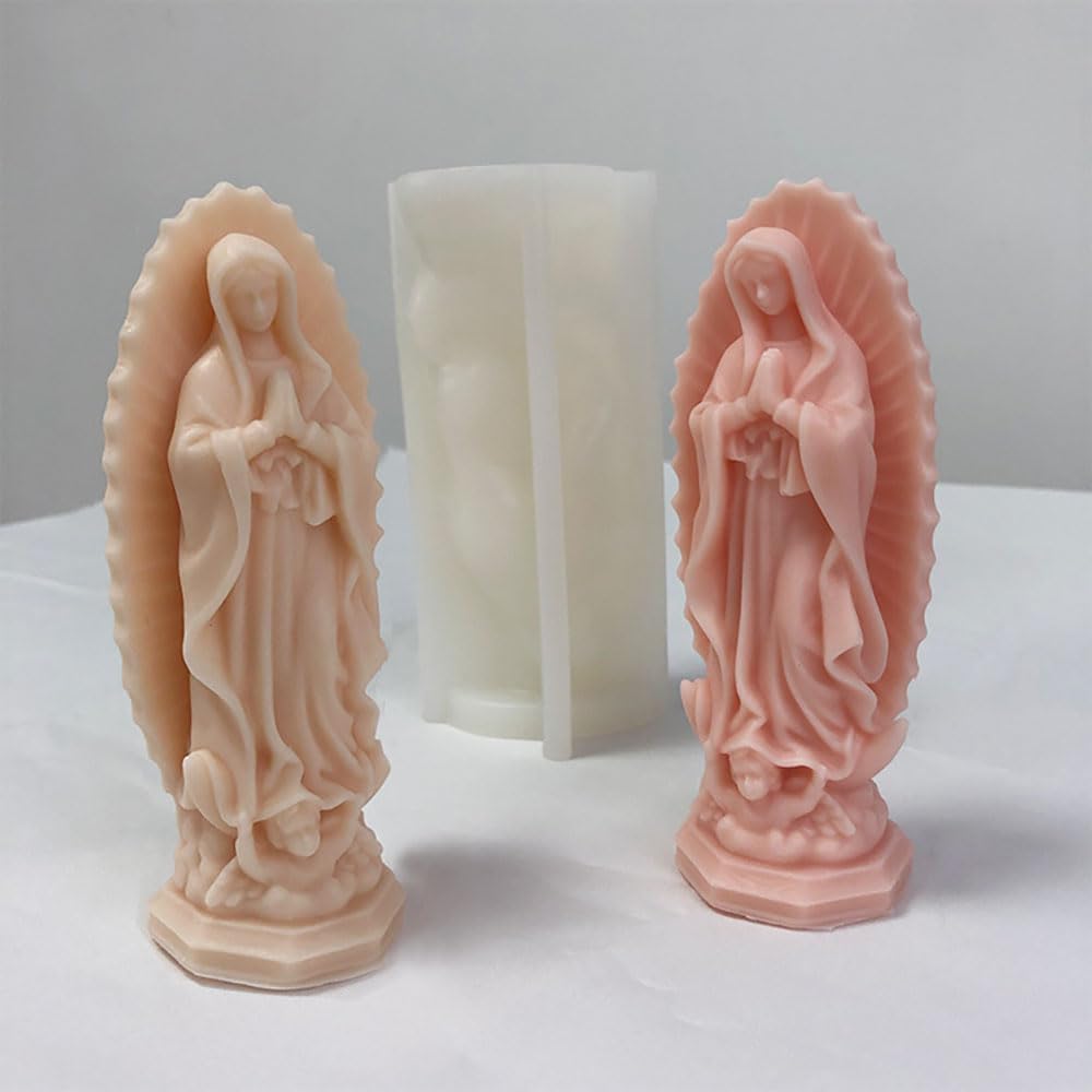 Virgin Mary Silicone Mold for Candle Making - Religious Virgin Mary Statue Candle Wax Mold, Resin, Concrete & Plaster Casting - DIY Home Decor & Church Altar Supplies