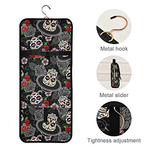 **MNSRUU Sugar Skulls Toiletry Bag Set - 3 PCS Hanging Travel Makeup Organizer with Clear Compartments | Portable Cosmetic Bag for Women & Men | Perfect for Vacation, Gym, Camping & Business Trips**
