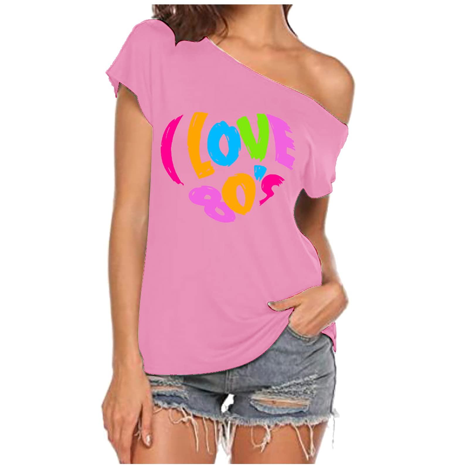 Vintage 80s Off The Shoulder Long Sleeve T-Shirt for Women - Retro Disco Loose Blouse Top | Perfect for Theme Parties, Concerts & Casual Wear