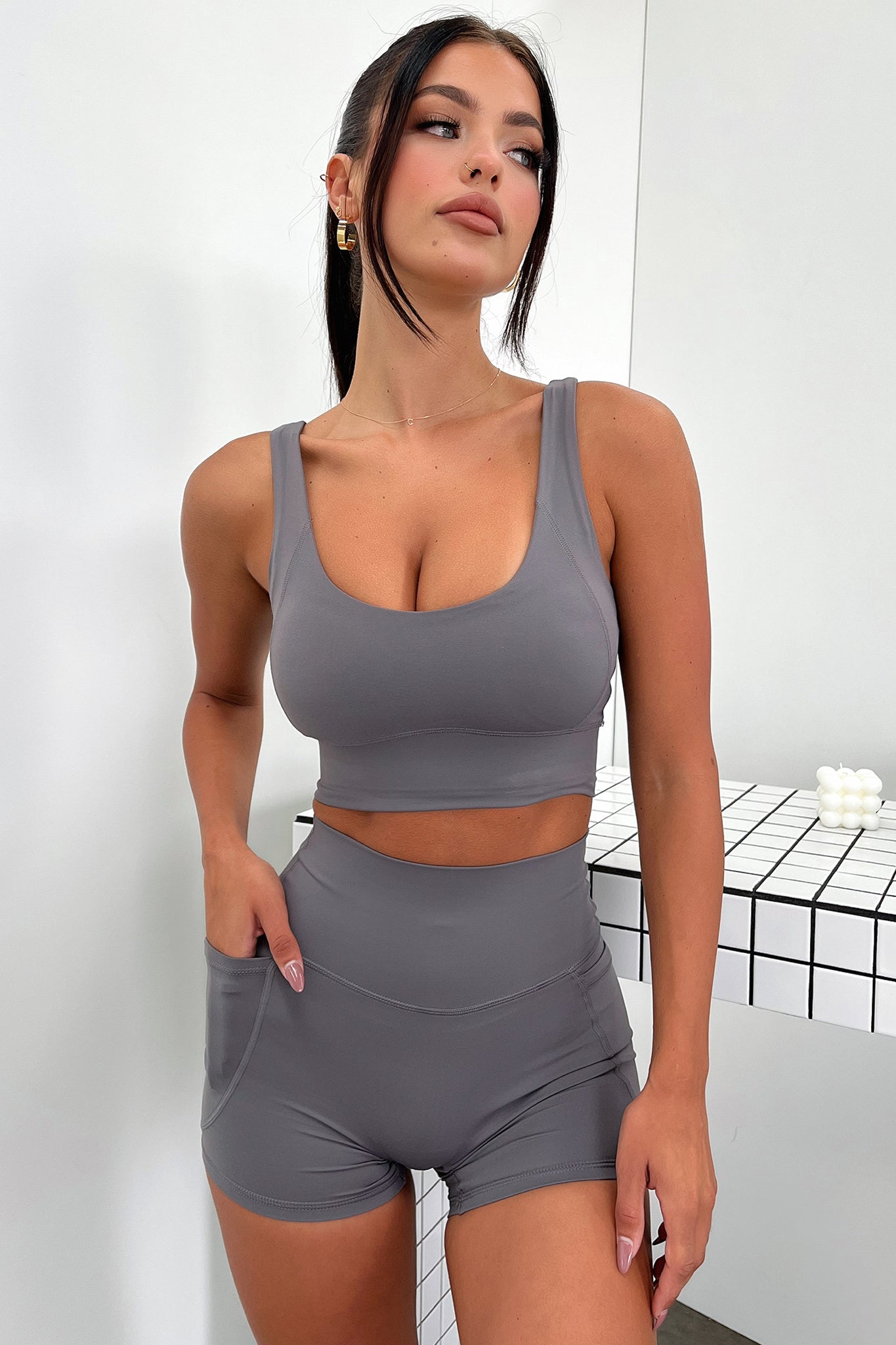 Kian Sports Bra for Women - High Support Grey Workout Top for Running, Yoga & Gym - Breathable & Comfortable Activewear
