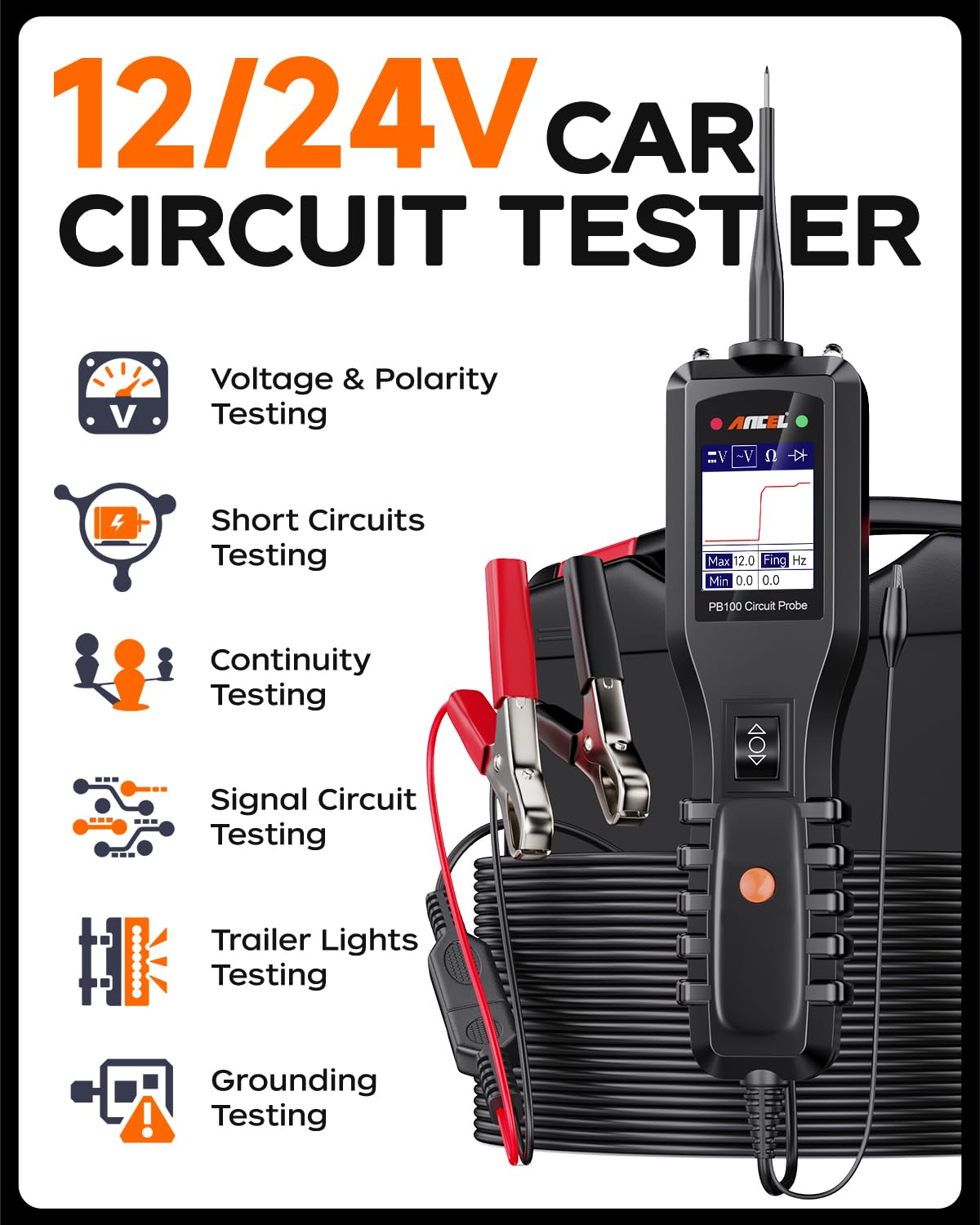 ANCEL PB100 Automotive Power Circuit Probe Tester & AD310 Enhanced OBD2 Scanner - Car Engine Diagnostic Tool for Fault Code Reading | Professional Vehicle Electrical System Testing & Repair Kit for Mechanics & DIY Enthusiasts