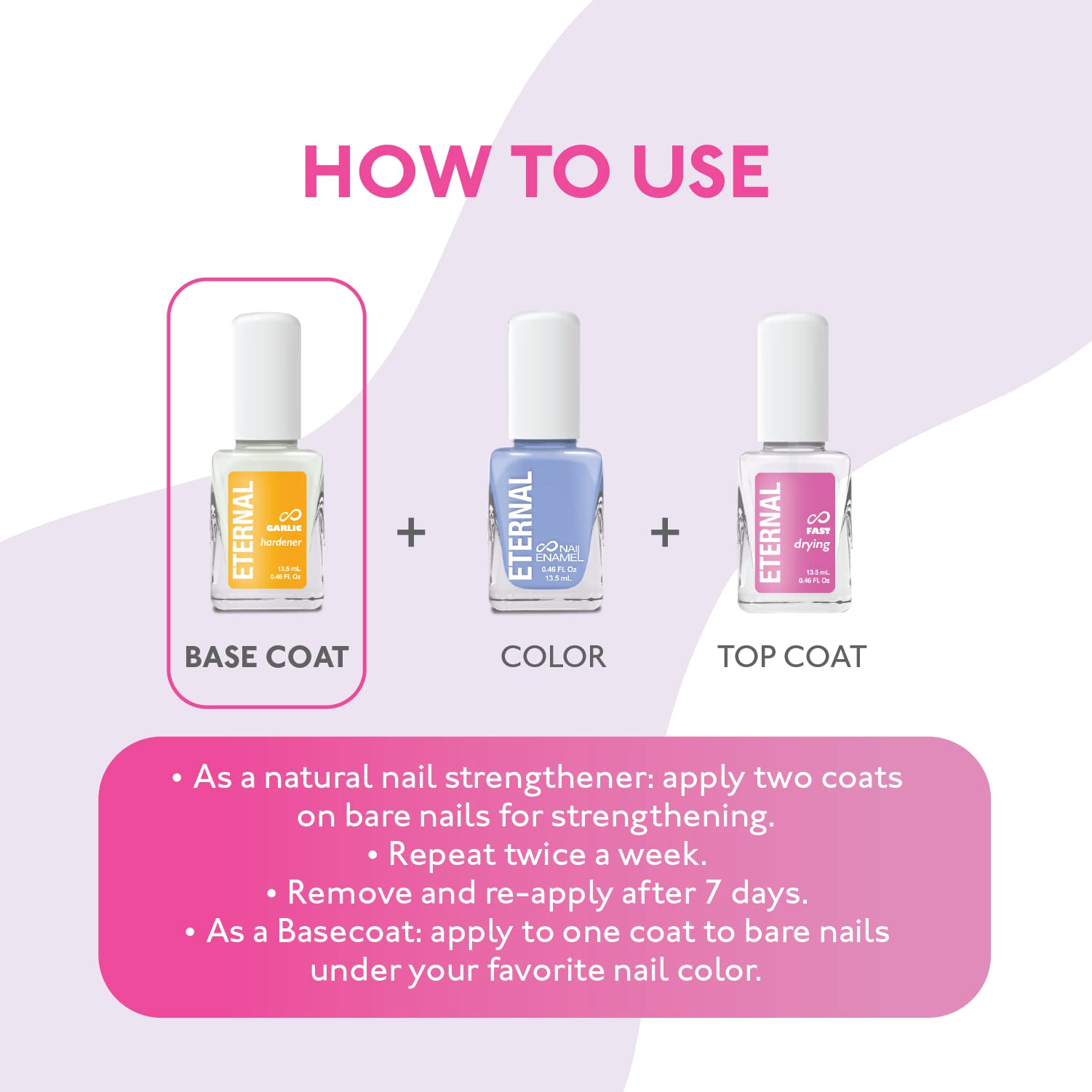Eternal Garlic Nail Strengthener & Hardener - 13.5mL Base Coat for Thin, Weak & Damaged Nails | Promotes Nail Growth & Repair | Clear Nail Polish for Stronger, Healthier Nails | Perfect for Manicures, Nail Care Routine & Brittle Nail Treatment