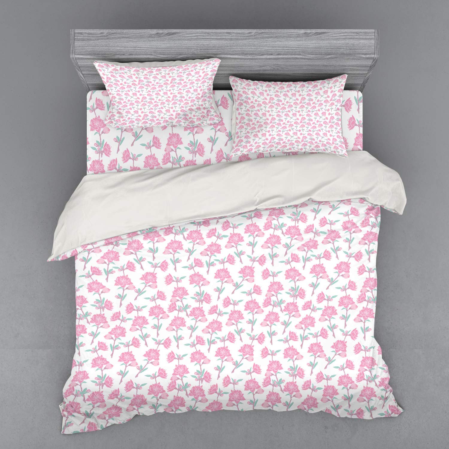 Ambesonne Rose Bedding Set - Hand Drawn Botanical Garden Duvet Cover with Shams & Fitted Sheet, King Size, Tender Spring Floral Design in Dried Rose Seafoam | Perfect for Master Bedroom, Guest Room & Bohemian Home Decor