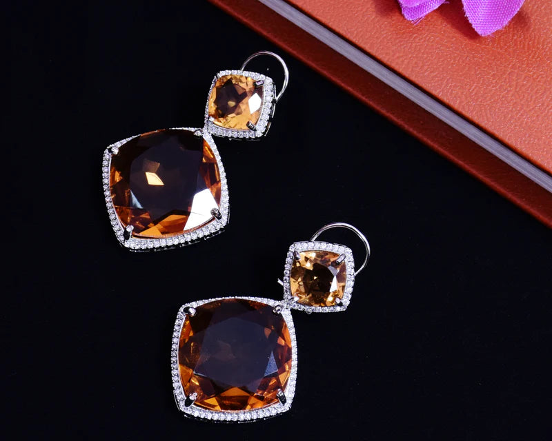 American Diamond Earrings with Genuine Stones - Elegant Jewelry for Women, Perfect for Weddings, Parties & Special Occasions