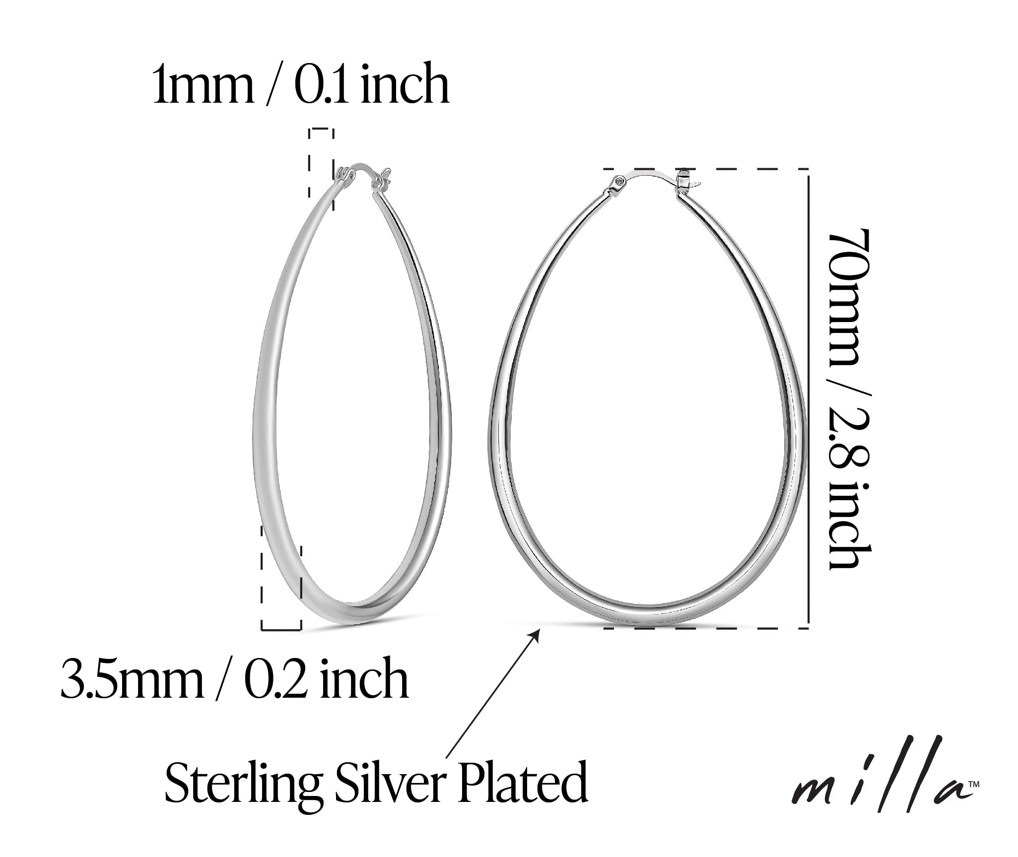 Milla Oval Hoop Earrings for Women - 14K Gold Plated, Rose Gold & Sterling Silver Plated Hypoallergenic Lightweight Hoops - Perfect for Everyday Wear, Office & Special Occasions