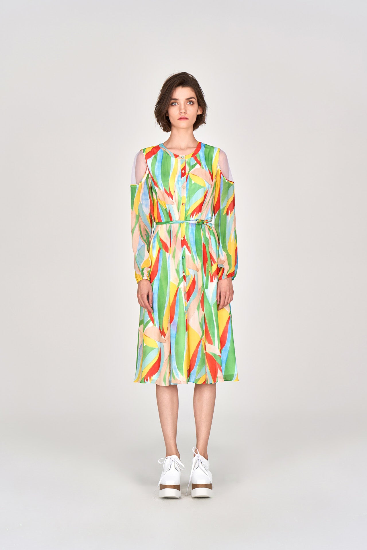 Elegant Vivid Shoulder Cut-Out Chiffon Dress for Women - Perfect for Evening Parties, Weddings & Special Occasions