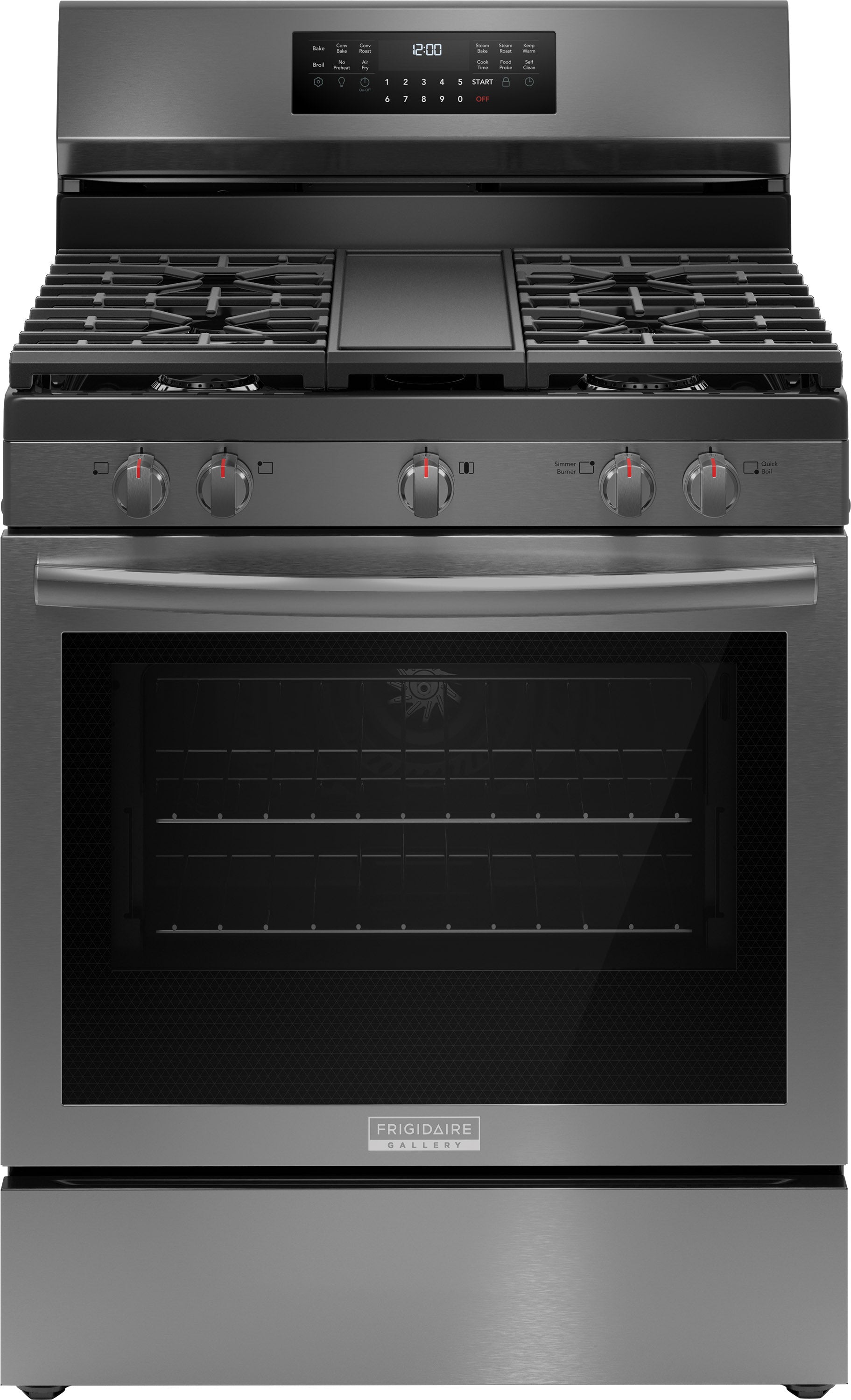 Frigidaire Gallery GCRG3060BD 30-Inch Smudge Proof Black Stainless Steel Gas Range - 5.1 Cu. Ft Capacity, Rear Control for Modern Kitchens - Perfect for Home Cooking, Baking & Family Meals