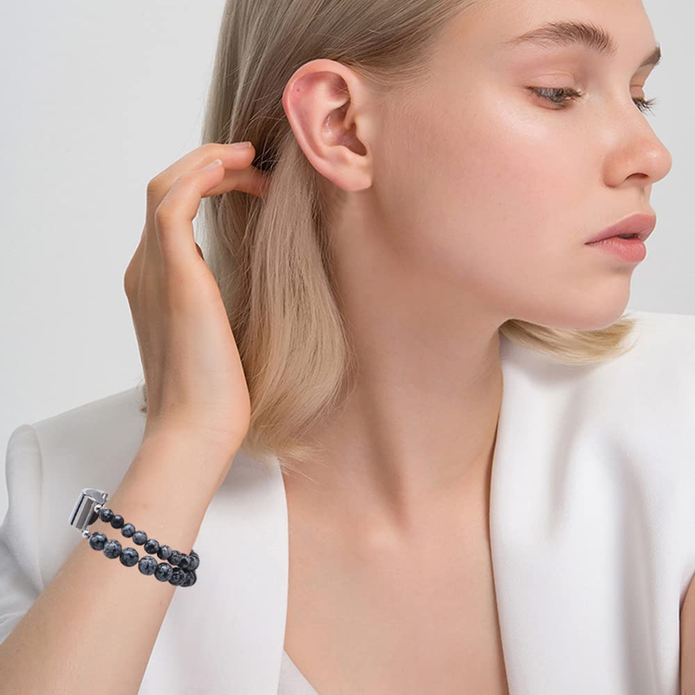 Fitbit Inspire HR Bands for Women - Handmade Beaded Adjustable Strap (Snowflake Obsidian) for Workouts & Daily Wear
