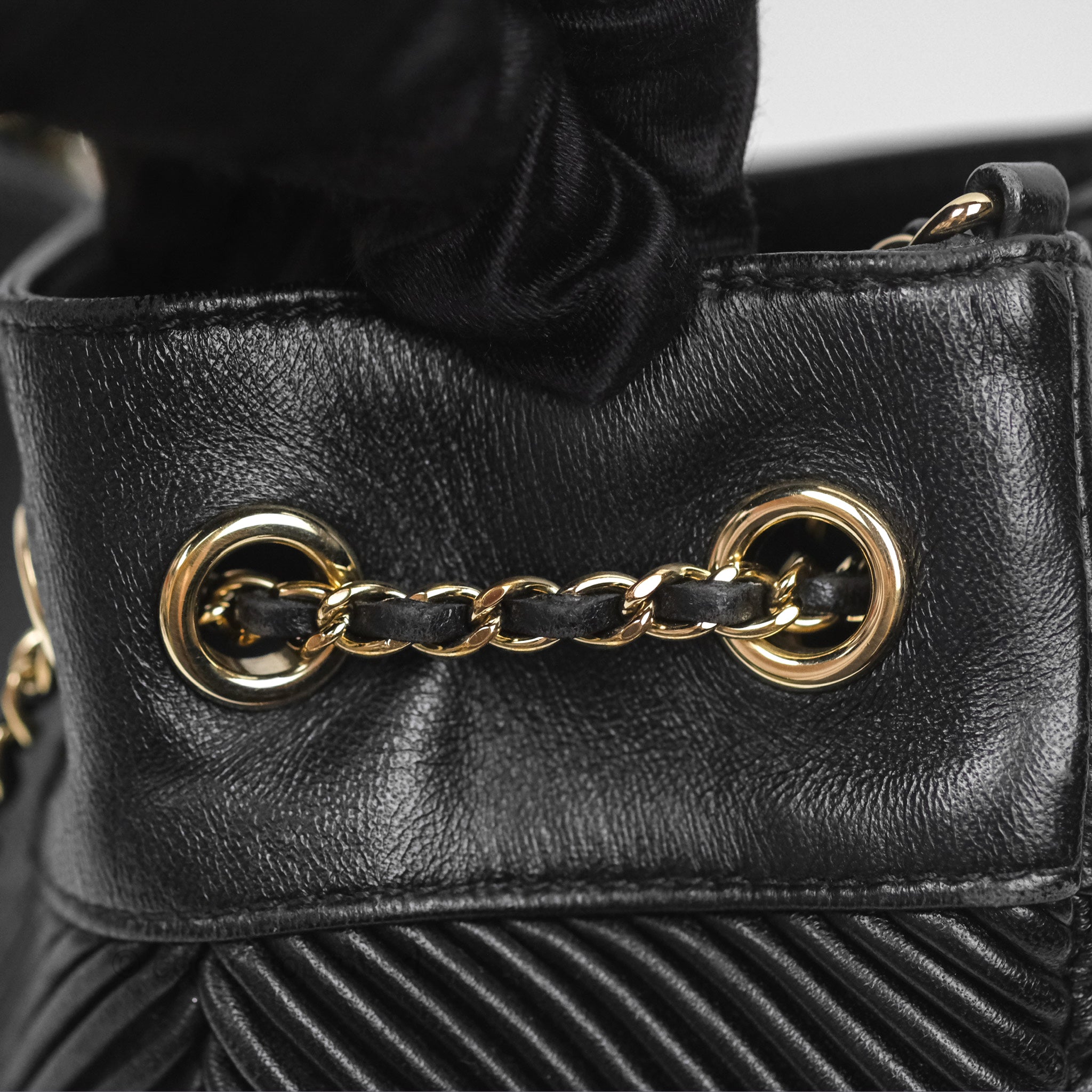 Chanel CC Chain Drawstring Bucket Bag Chevron Black Lambskin Gold Hardware - Luxury Crossbody Shoulder Bag for Women, Perfect for Parties, Date Nights & Special Occasions