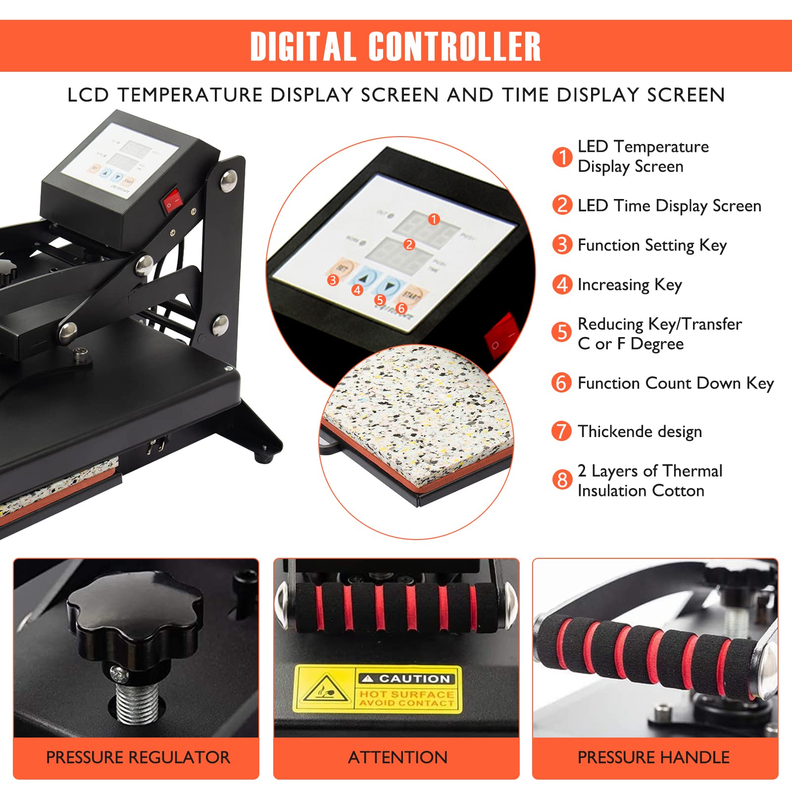 Display4top Digital Heat Press Machine 38x38cm for T-Shirt Sublimation Transfers – Industrial, Professional & Home Use – Perfect for DIY Crafts, Custom Apparel & Personalized Gifts