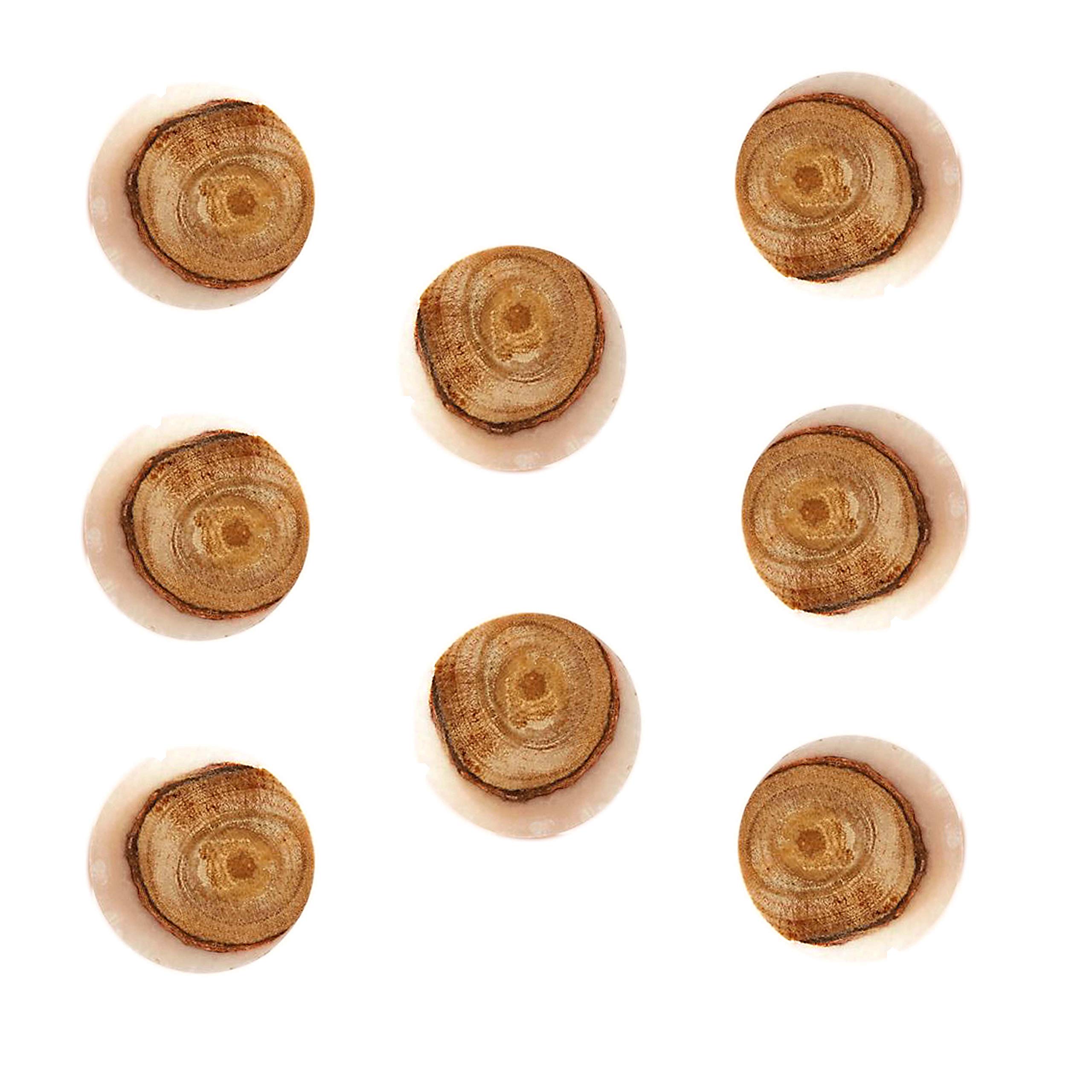 Perilla Home Set of 8 Round Wooden Knobs - Brushed Contemporary Cabinet Hardware for Kitchen, Wardrobe & Dresser Drawers - White & Brown - Perfect for Modern Home Renovation & DIY Furniture Upgrade