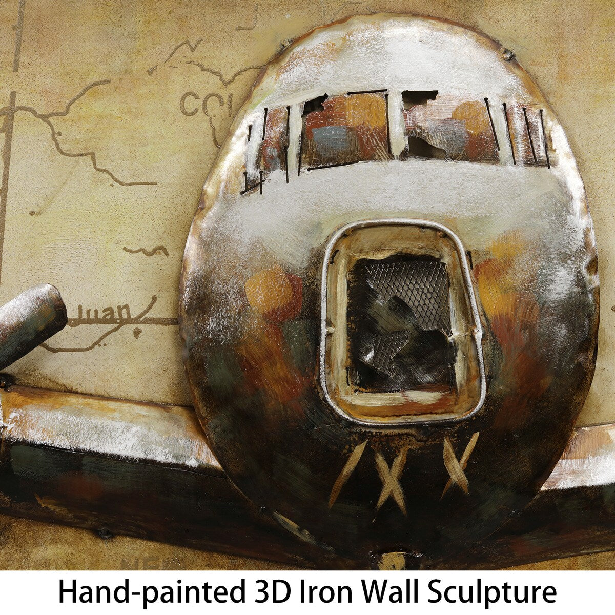 Hand-Painted 3D Airplane Wall Art Sculpture - Mixed Media Iron Home Decor for Living Room, Bedroom & Office