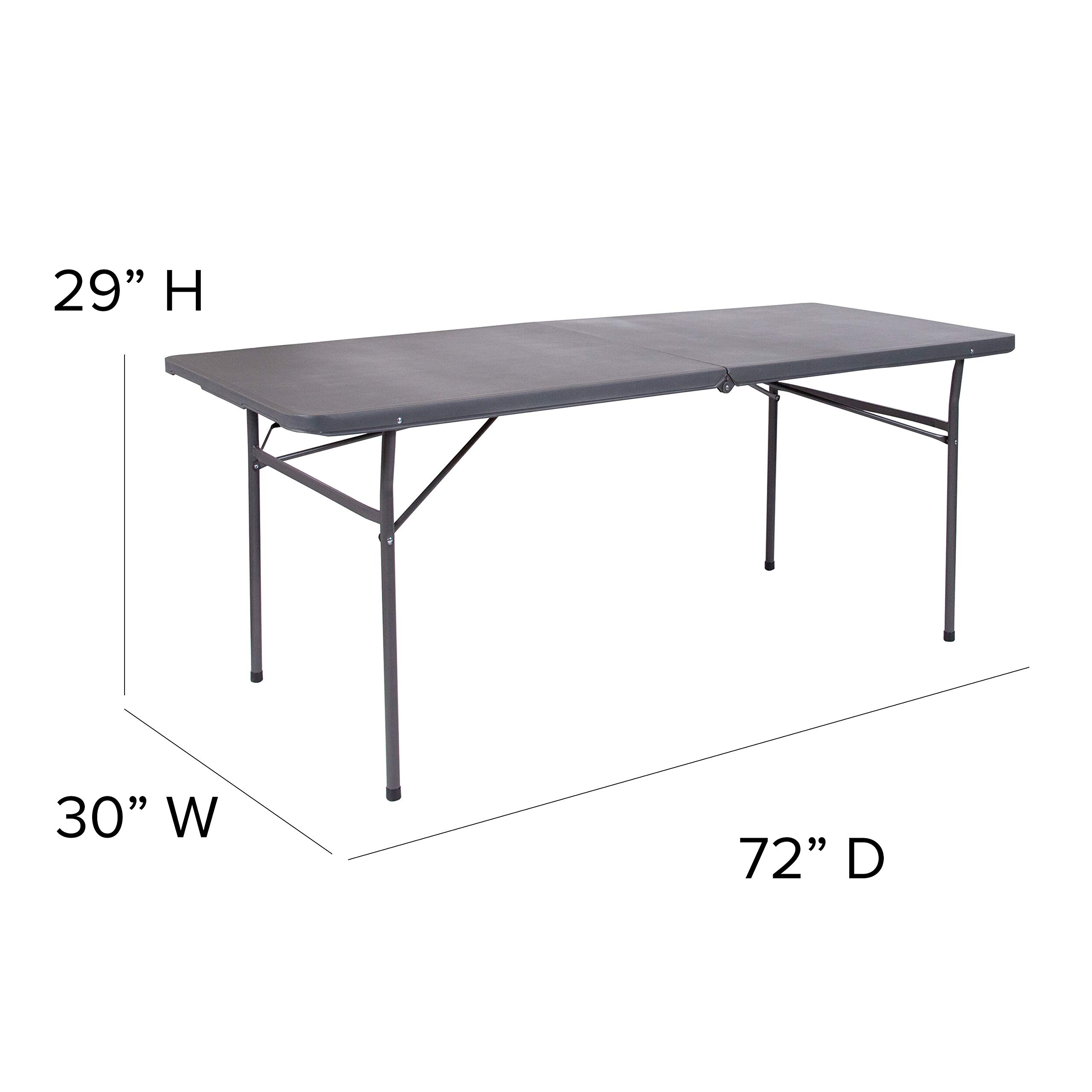 6-Foot Bi-Fold Dark Gray Plastic Folding Table with Carrying Handle - Portable & Sturdy for Parties, Events, Camping & Home Use