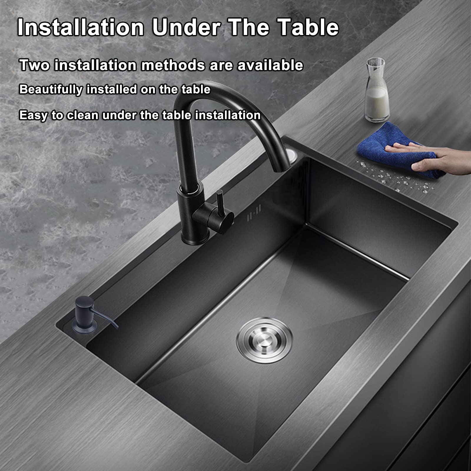 Undermount Single Bowl Kitchen Sink with Faucet - 304 Stainless Steel, Large Capacity, Black Nano Coating, Thick Gauge for Home Use - Perfect for Busy Kitchens and Heavy-Duty Cooking