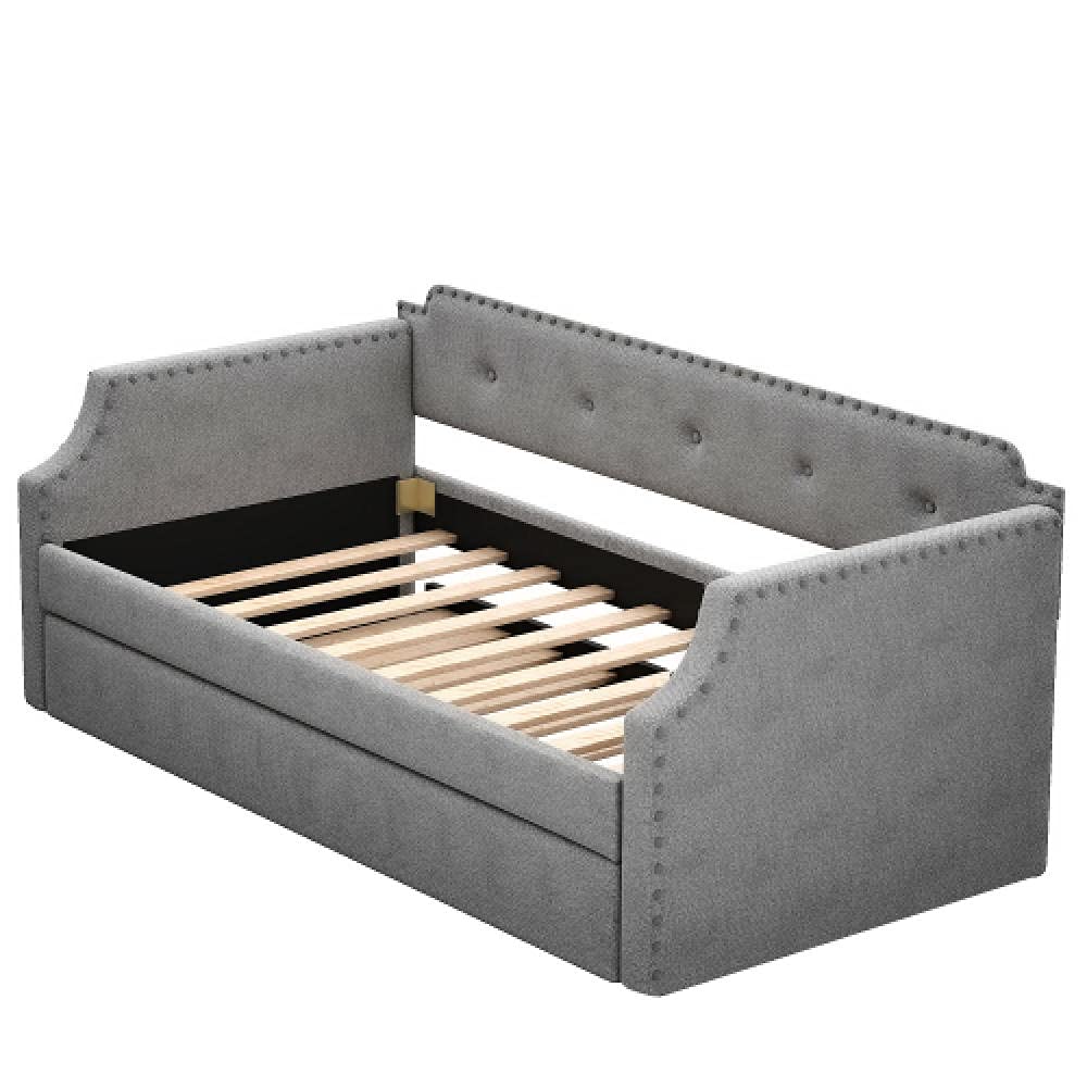 KaO0YaN Upholstered Daybed with Trundle - Wood Slat Support Sofa Bed for Living Room & Guest Room - Gray Twin Size Convertible Sleeper with Storage - Perfect for Small Spaces, Apartments & Home Offices