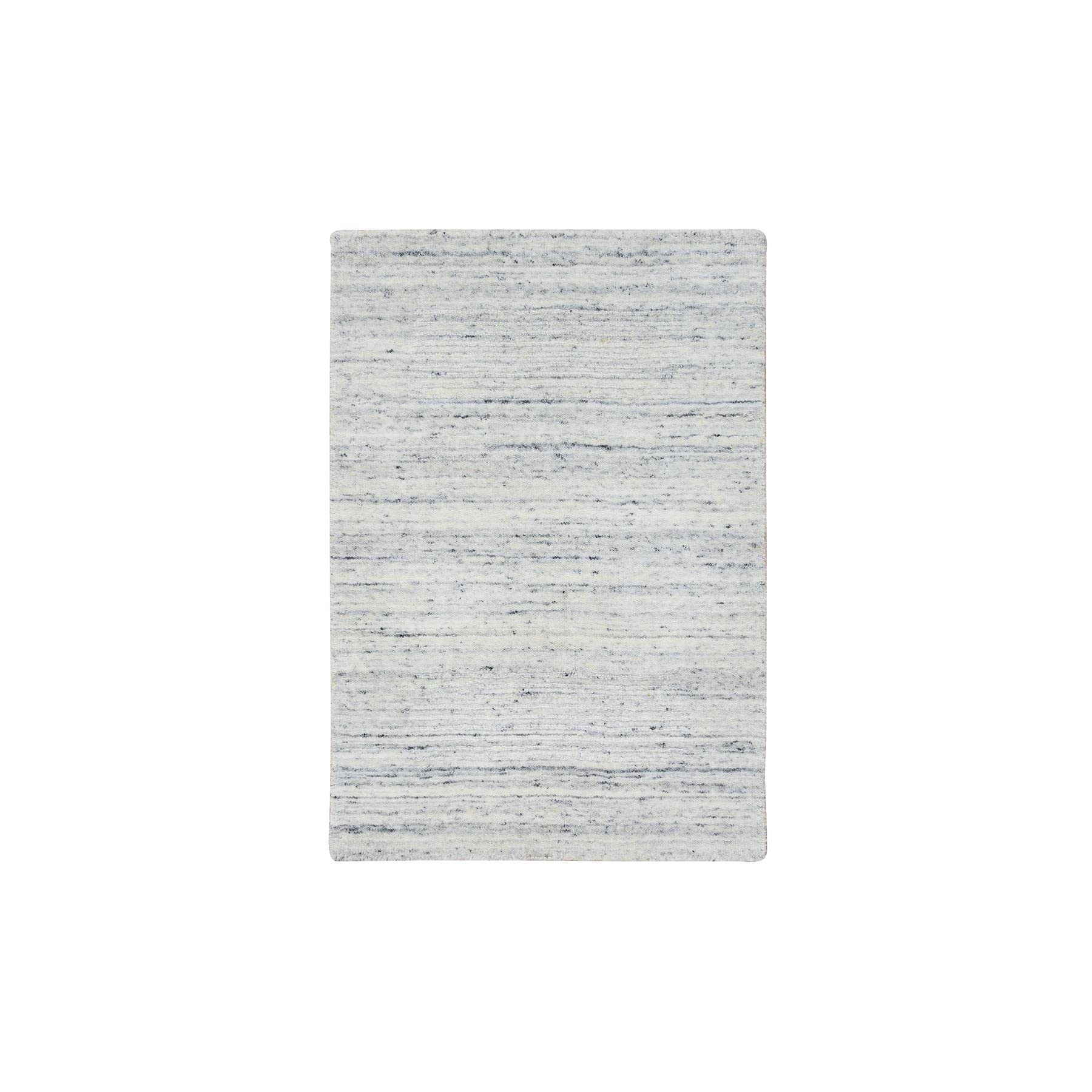Shahbanu Ivory Wool Rug 2' x 3' - Handwoven Modern Striped Design Soft Area Mat for Living Room, Bedroom & Office Decor