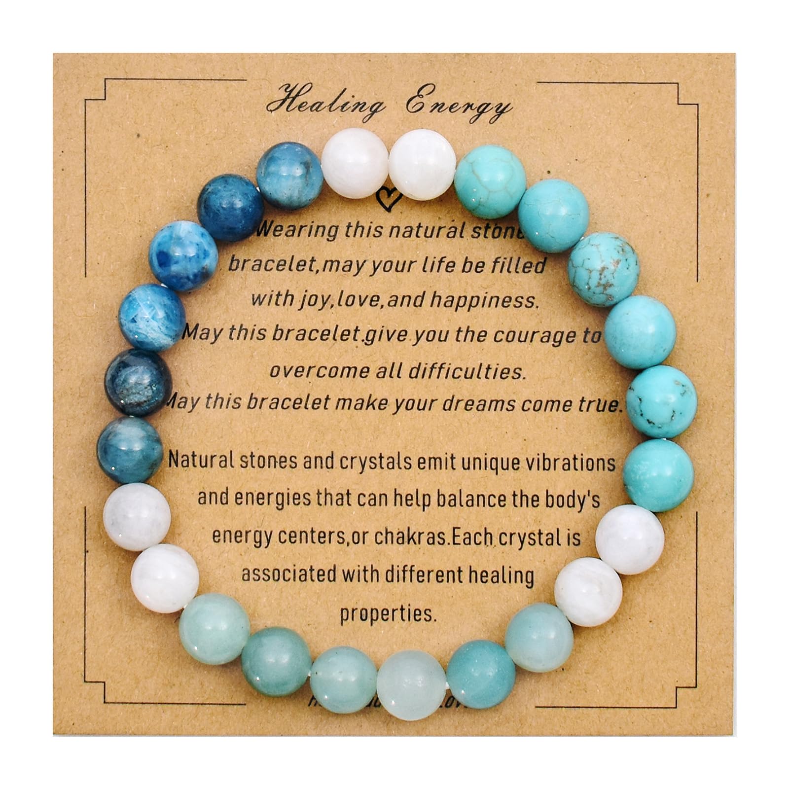 8MM Genuine Healing Crystal Bracelet - Lucky Stone Beaded Chakra Bracelet for Positive Energy (6.5 Inch) - Inspirational Spiritual Gift for Women & Mom - Perfect for Meditation, Yoga & Daily Wear