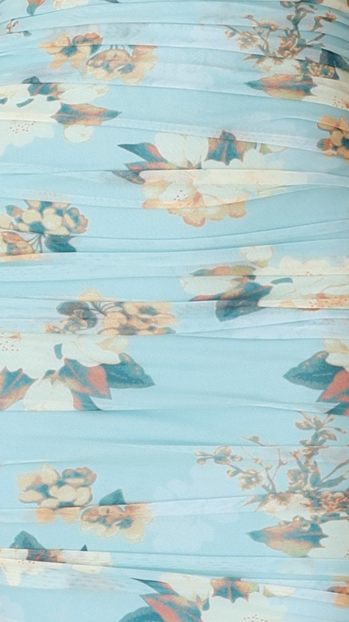 Faizah Floral Print Midi Dress - Blue & Yellow Floral Summer Dress for Women | Perfect for Beach, Vacation, and Casual Outings