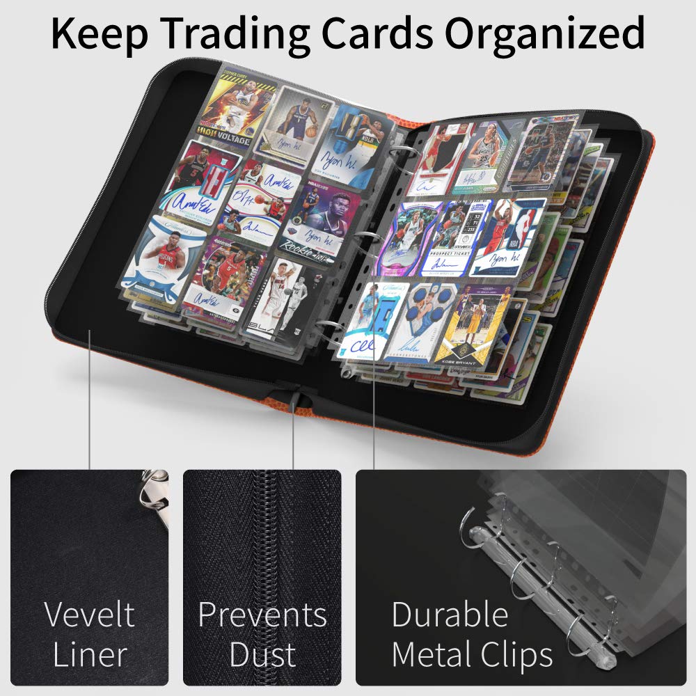 Rayvol Premium Basketball Trading Card Binder - 9-Pocket Authentic Basketball Texture Album Holds 720 Cards with 40 Protective Sleeves | Perfect for NBA Collectors, Sports Memorabilia Storage & Card Show Organization