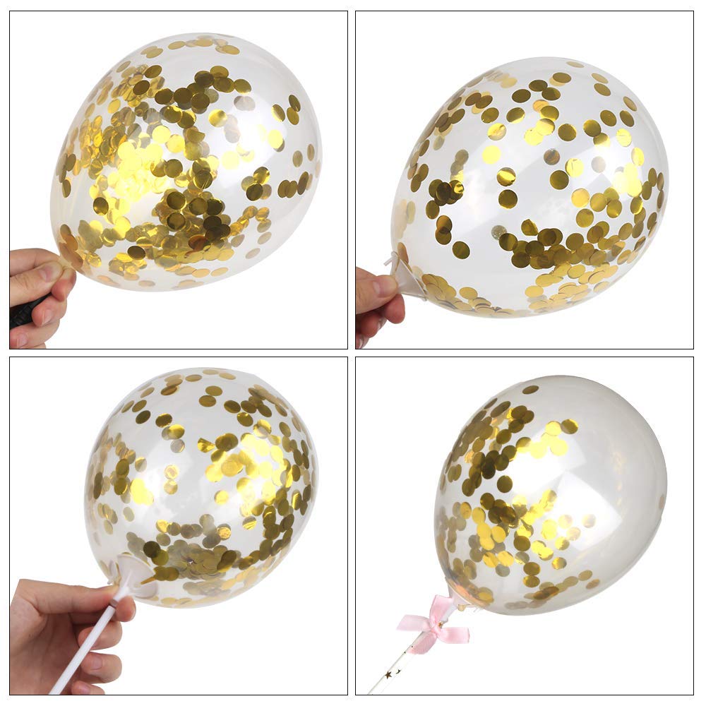 DIYASY Gold Happy Birthday Cake Topper Kit - 6PCS Acrylic Cake Decorations with Confetti, Balloons & Paper Fans | Perfect for Birthday Party Decor, Wedding Cakes & Celebration Desserts