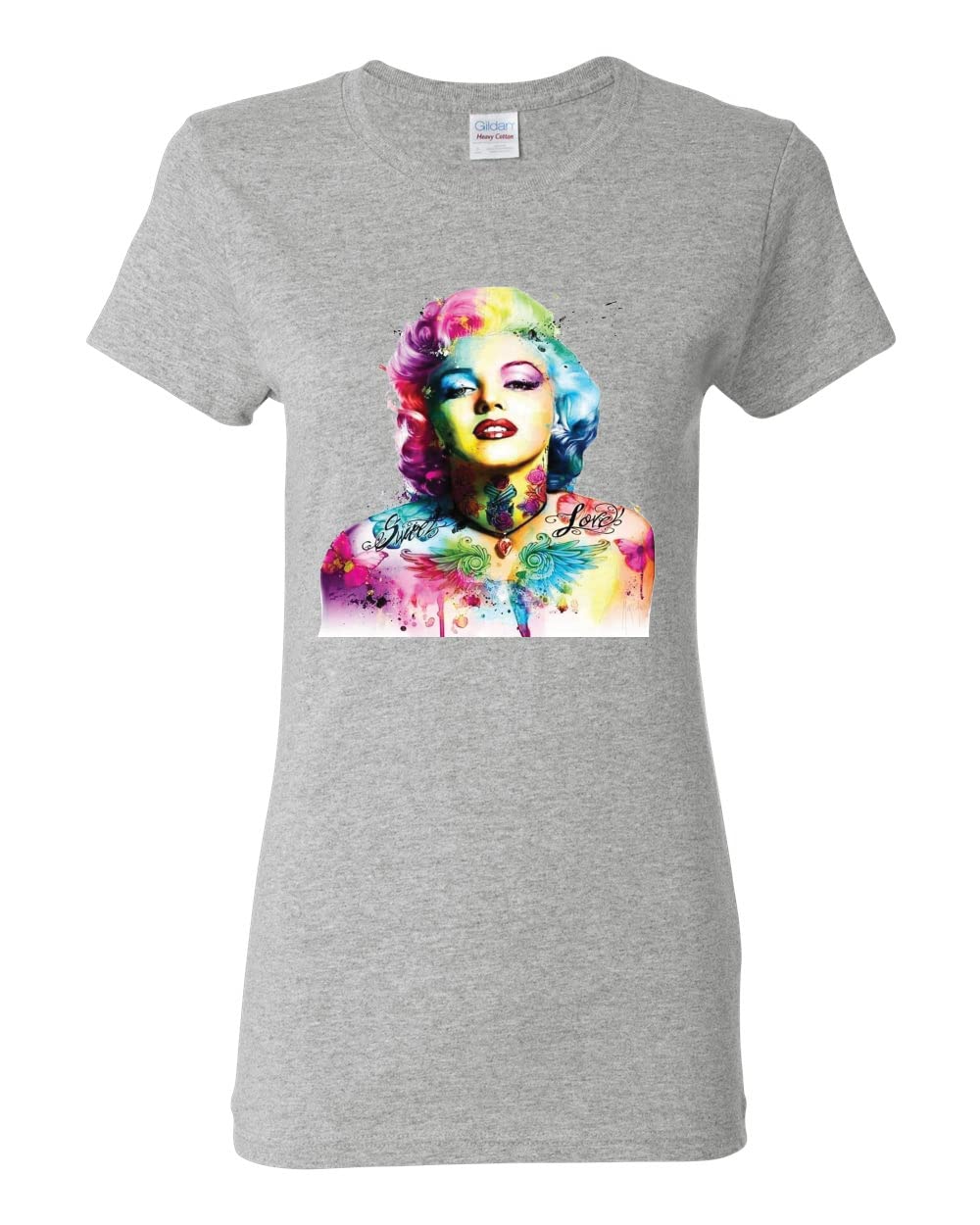 Vintage Marilyn Monroe Pop Art Graphic T-Shirt for Women - Colorful Retro Pop Culture Tee in Heather Grey (3XL) - Perfect for Casual Wear, Concerts & 1950s Theme Parties