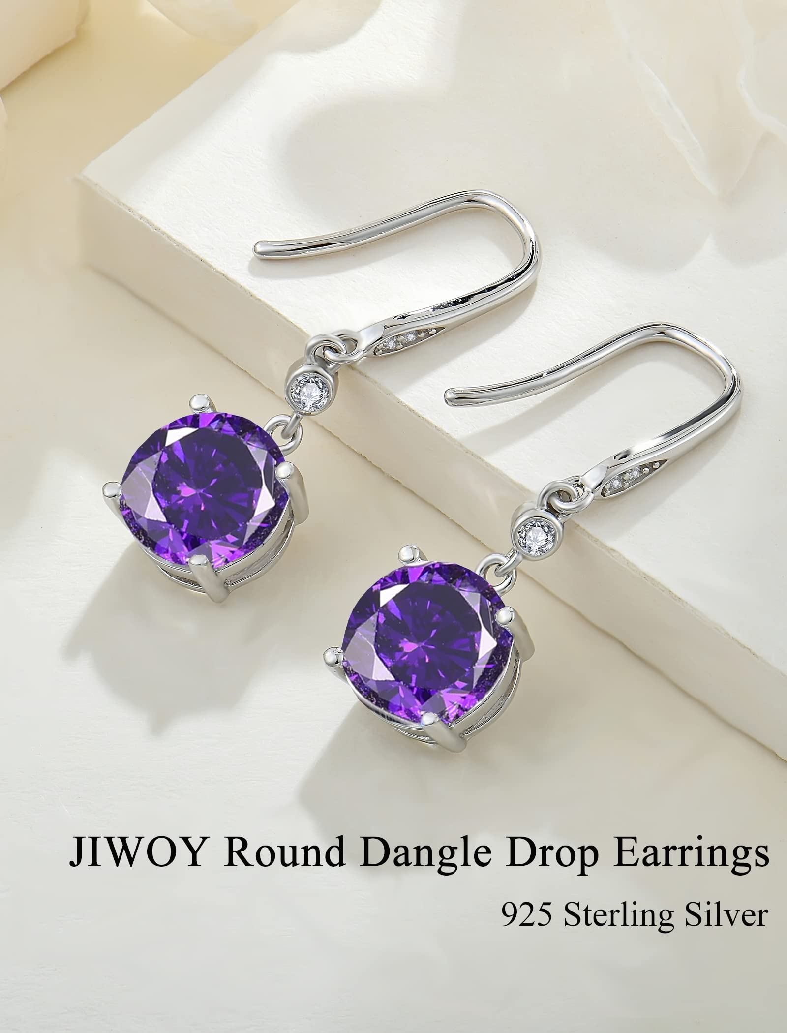 Sterling Silver Solitaire Drop Earrings with Round Birthstone - Dangle Hook Jewelry for Women | Perfect for Gifts, Parties & Everyday Wear