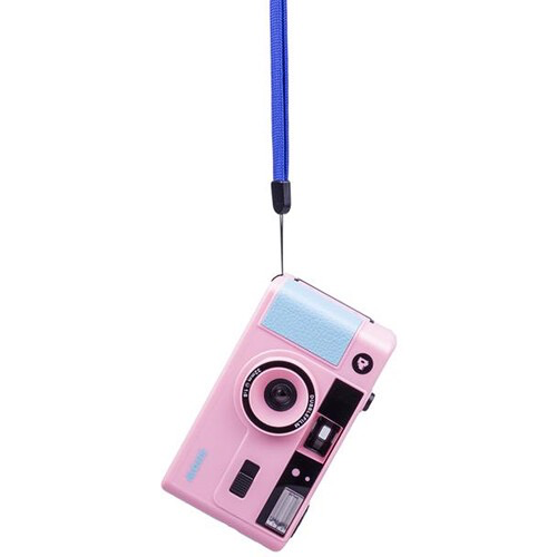 Dubblefilm SHOW 35mm Reusable Flash Camera with Case & Neck Strap - Pink Vintage Film Camera for Travel, Parties & Everyday Photography