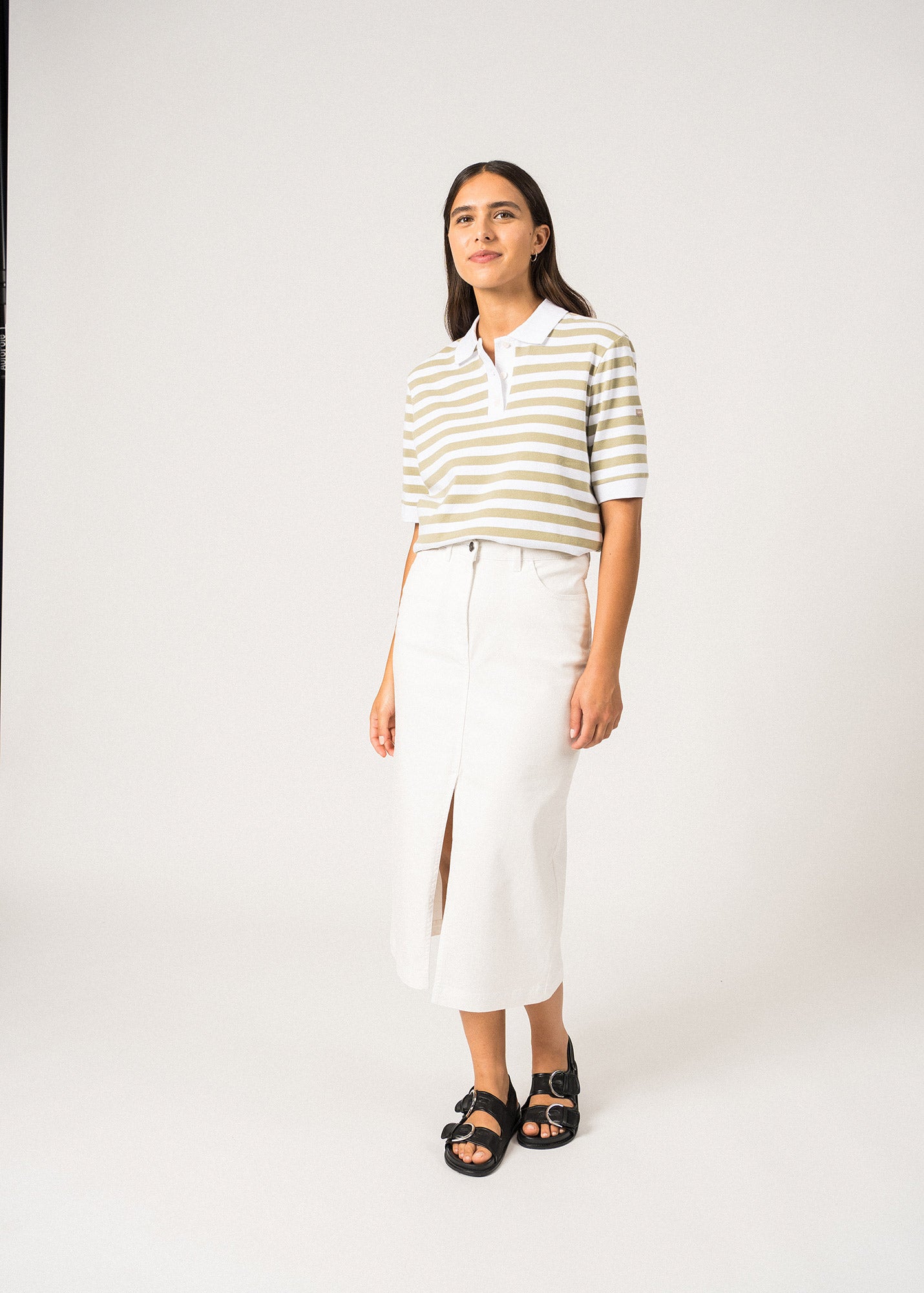 CAROLA Striped Cotton Polo Shirt for Men - Breathable Casual Summer Top (White/Soft Almond) | Perfect for Golf, Office & Outdoor Activities