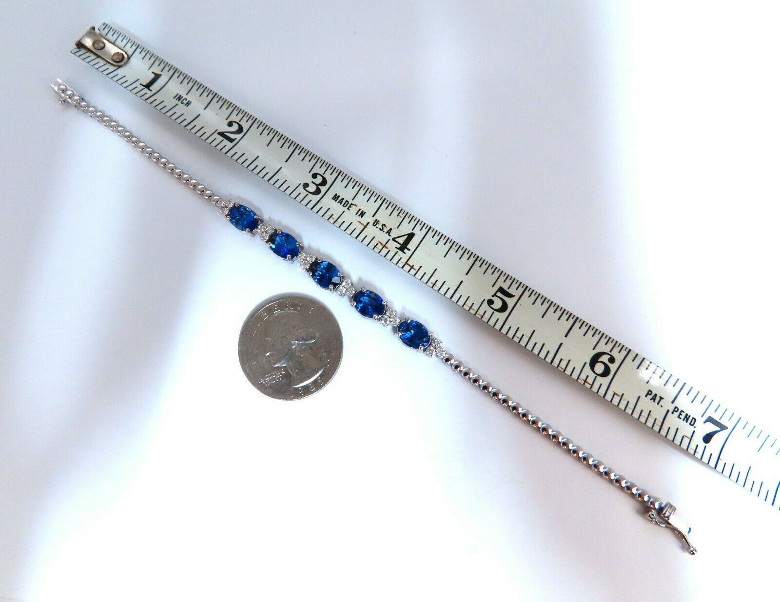 6.38ct Natural Vivid Royal Blue Round Sapphire Diamond Bracelet in 14K Gold - Elegant Jewelry for Weddings, Anniversaries & Special Occasions