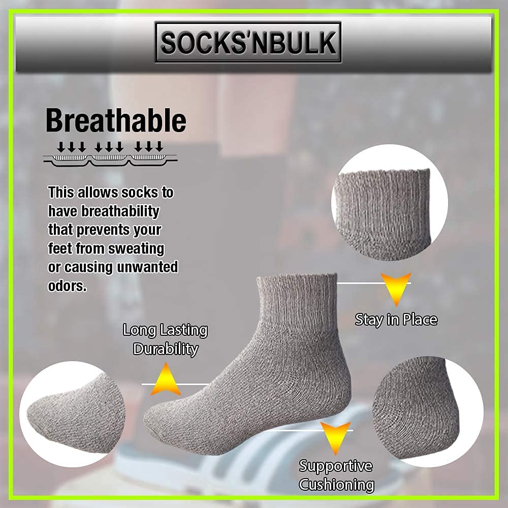60 Pairs Bulk Wholesale Men's Sport Socks - Cotton Crew, Ankle & Tube Socks for Men (Size 10-13, Gray Ankle) - Perfect for Gym, Running & Everyday Comfort