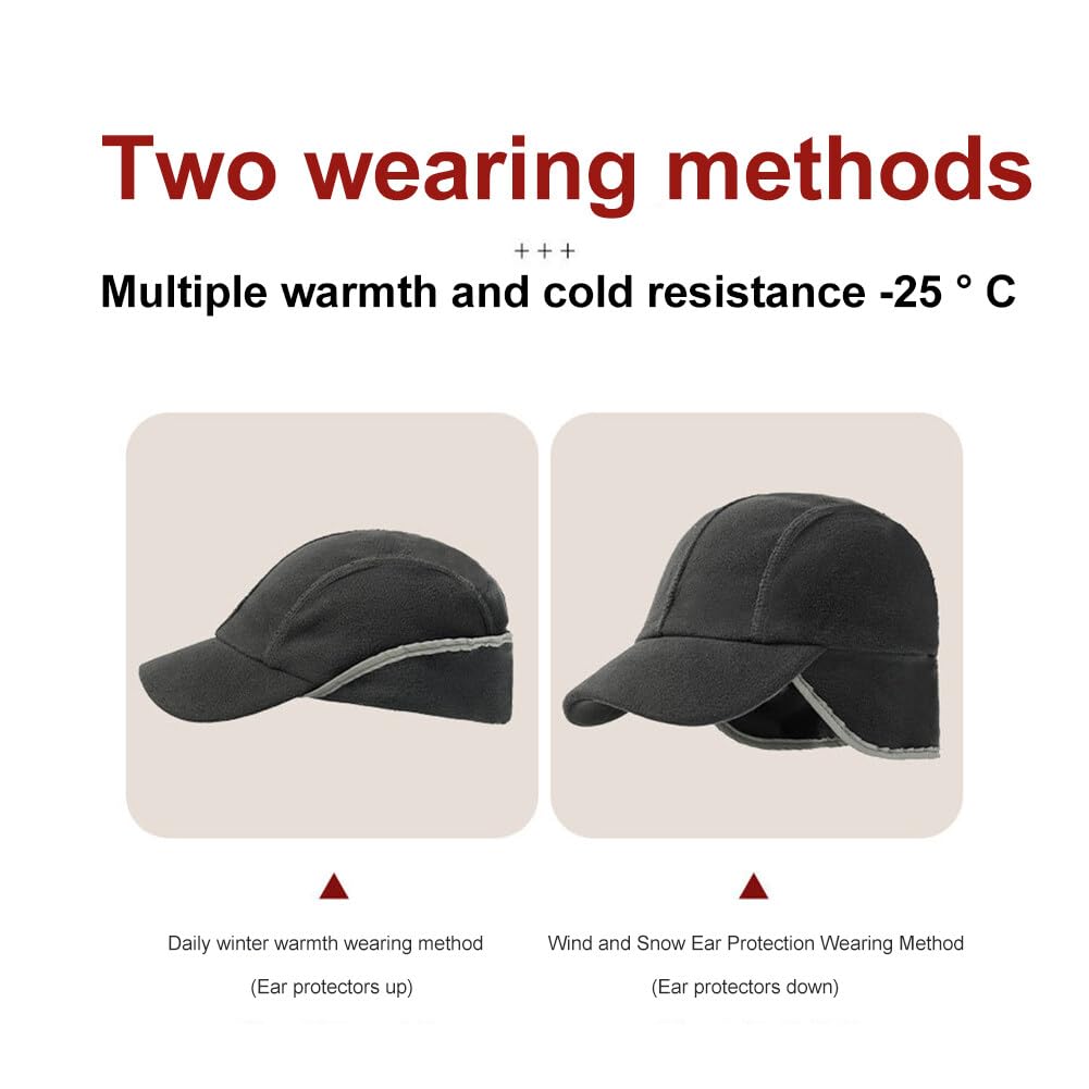 iKASUS Winter Warm Baseball Caps for Men & Women - Fleece Lined Fitted Hats for Outdoor Cycling, Running & Winter Sports - Foldable Earmuffs for Cold Weather Protection - Perfect for Skiing, Hiking & Daily Winter Wear