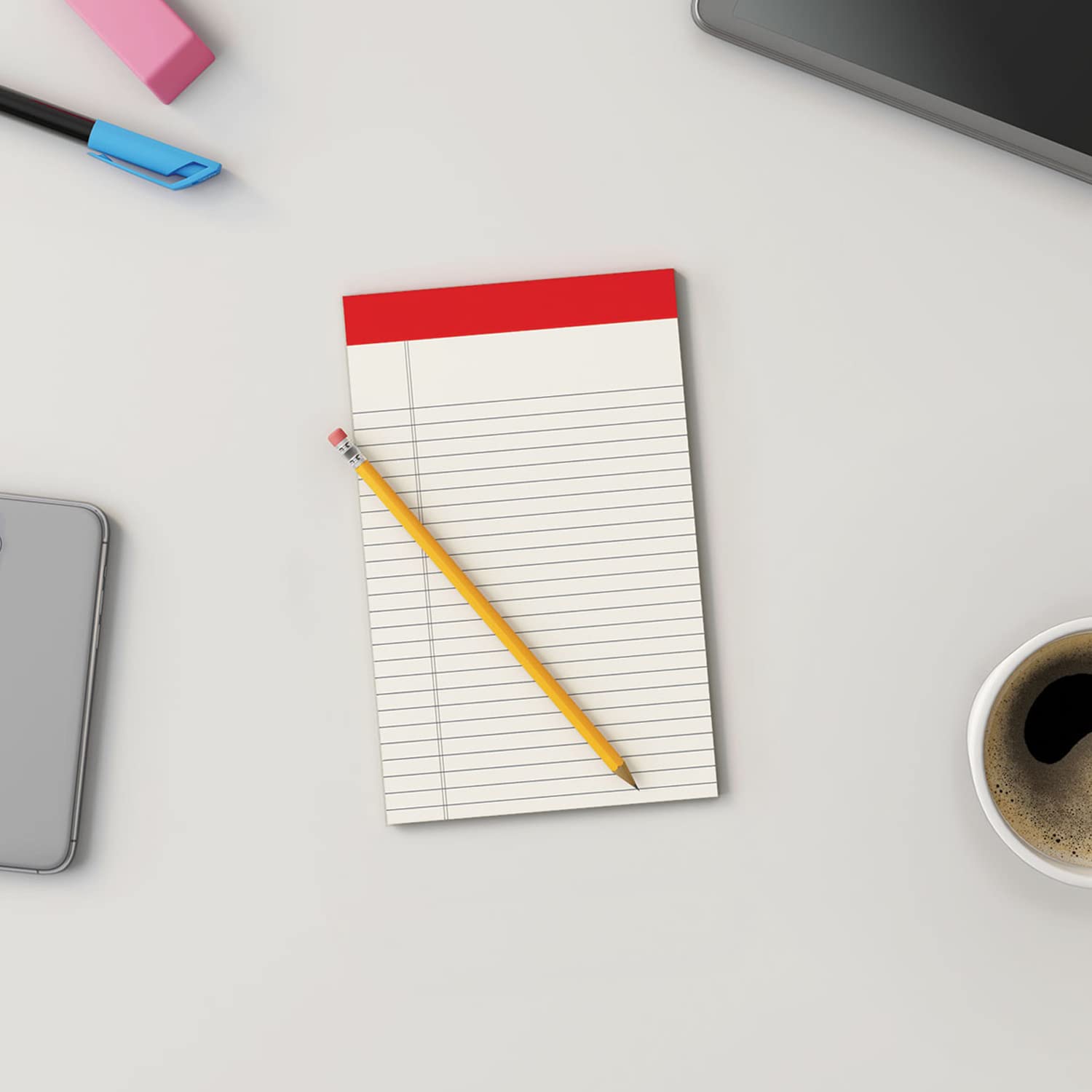 Manaloom Jr. Legal Pad Writing Pads - 5 x 8 Inch Narrow Ruled Colored Notepads, Perforated Lined Notebooks - 50 Sheets per Pad, 6 Pack (Ivory) - Perfect for Office, School & Home Note Taking