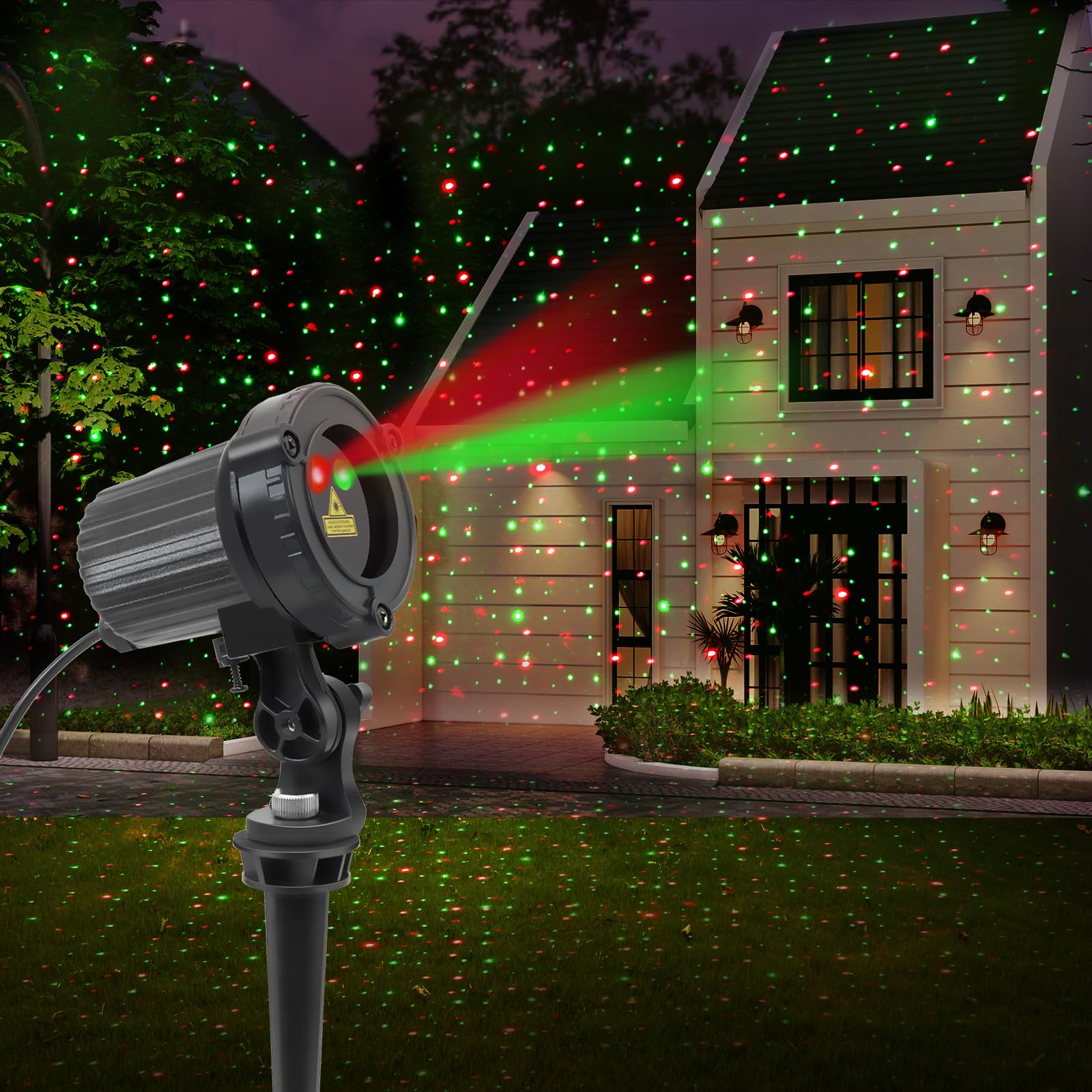 Outdoor Laser Christmas Projector Lights - Waterproof IP65 Red & Green Star Projection for Holiday Decorations | Perfect for Garden, Yard, Party & Christmas Tree Lighting