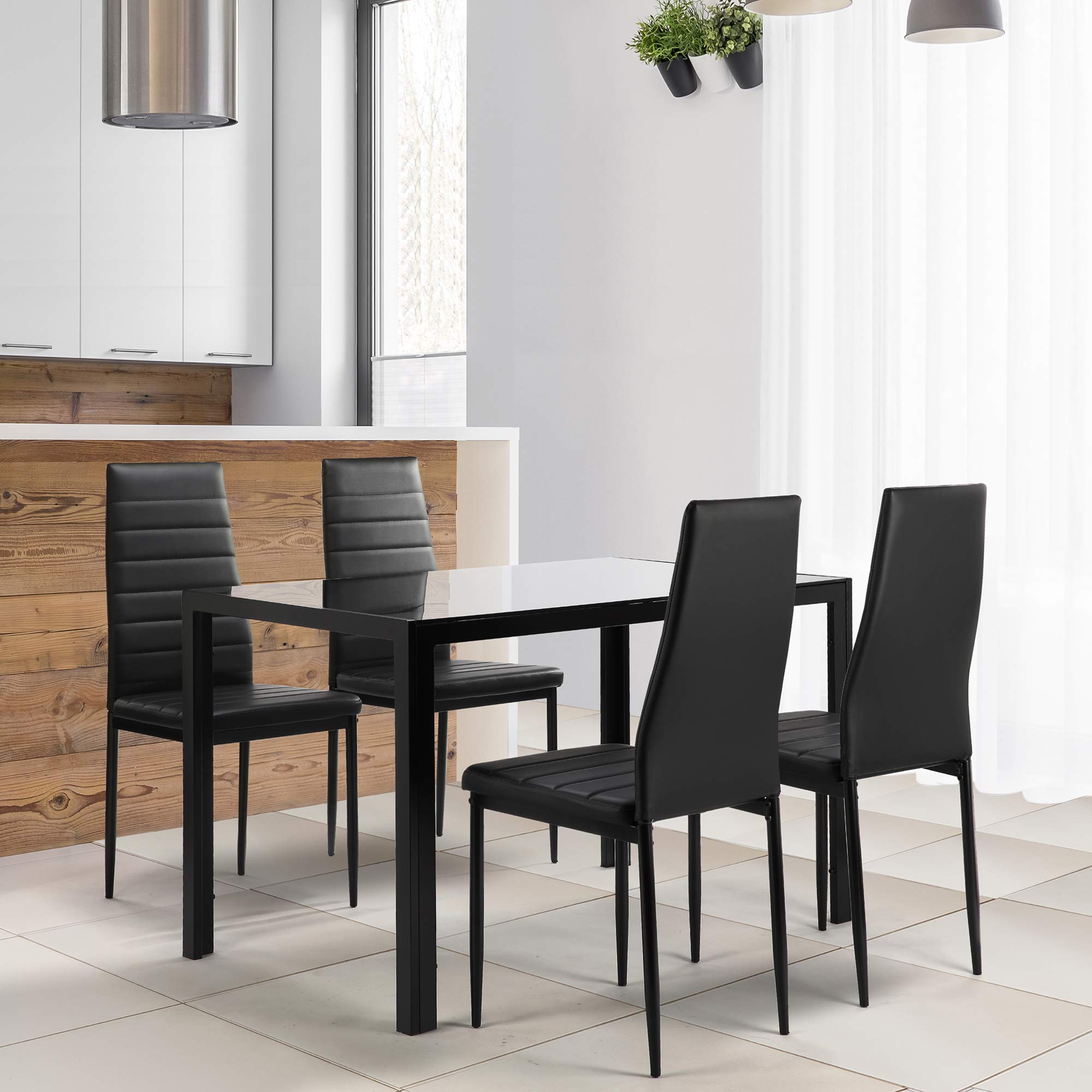 LZ LEISURE ZONE 5-Piece Dining Room Set - Tempered Glass Table & 4 Faux Leather Chairs, Modern Kitchen Dining Set for Small Spaces, Perfect for Apartments and Cozy Homes